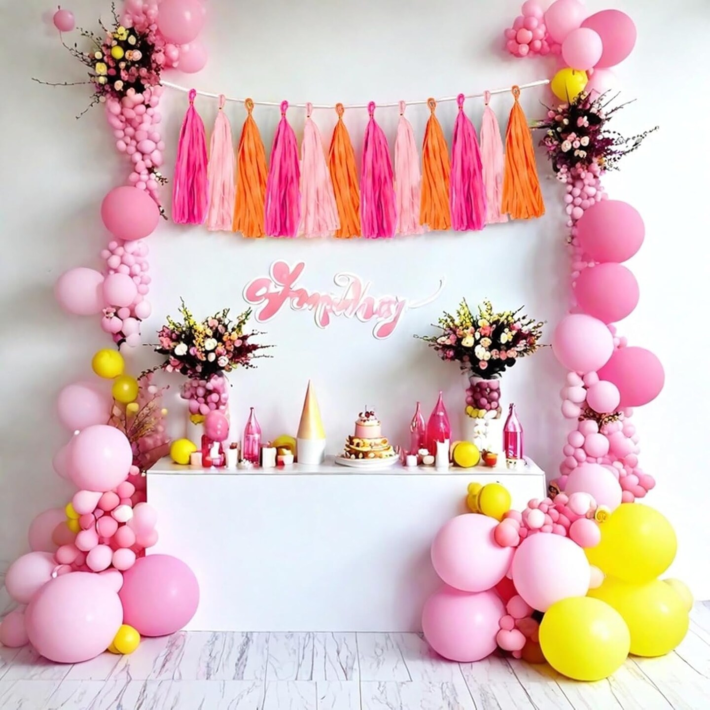 15-Pack Rose Red, Pink & Orange Paper Tassels – Party Garland Decorations