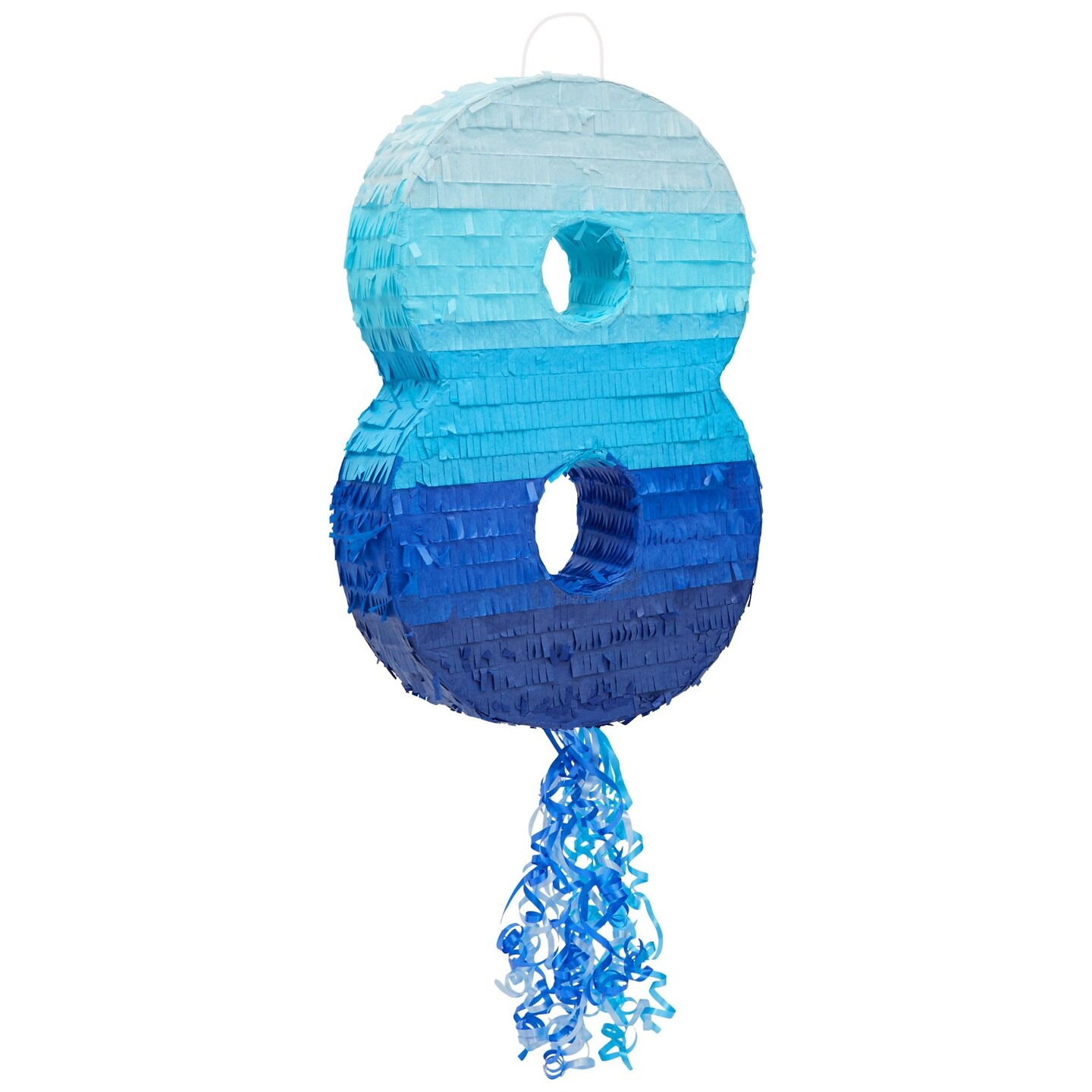 Number 8 Pinata - Pull String Pinata for Boys 8th Birthday Party Decorations, Ombre Blue (16.5 x 11.5 x 3 In)