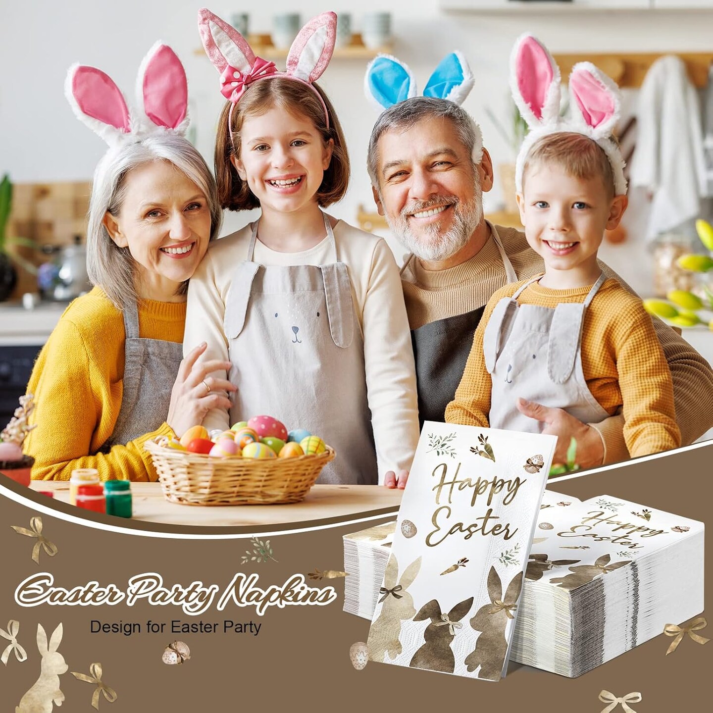 100 Pcs Happy Easter Napkins Spring Beverage Napkins 3 Ply Easter Bunny Paper for Home Family Dinner Hand Towels Holiday Party Supplies, 12.6 x 15 Inch(Bunny)