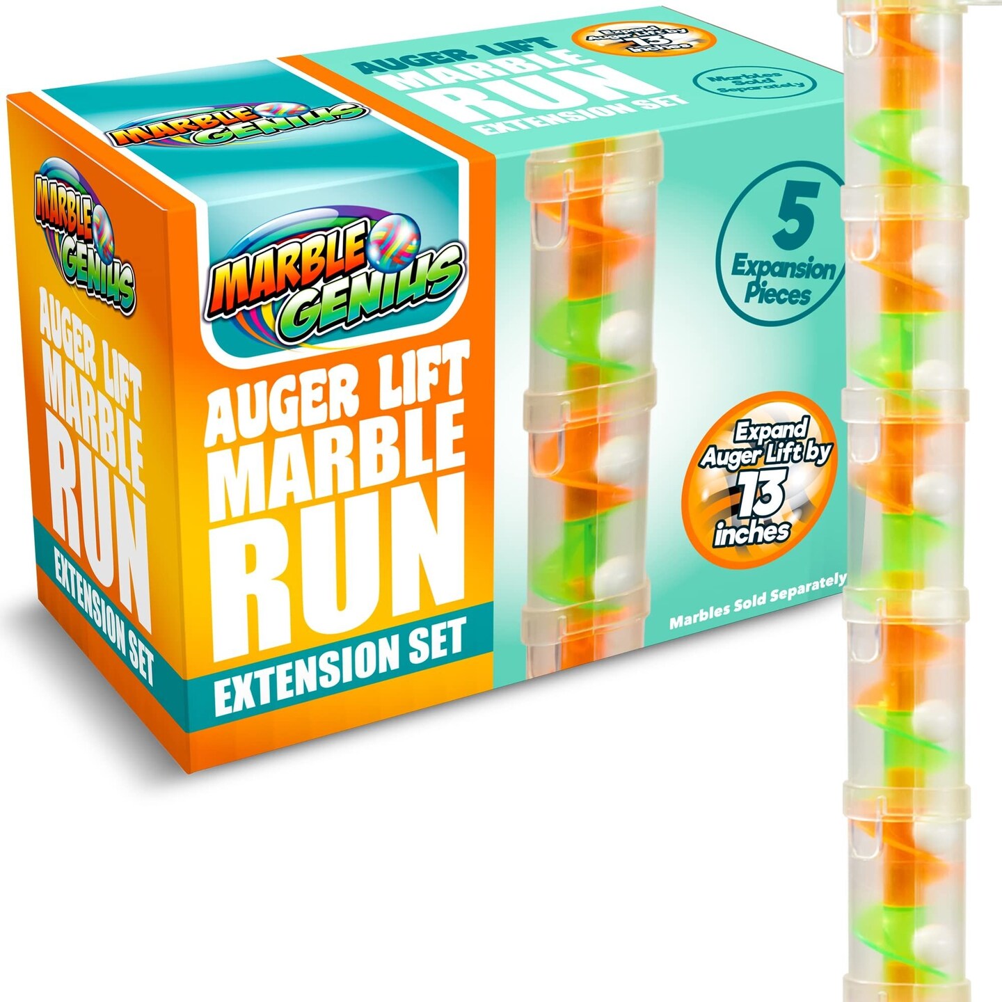 Marble Genius Auger Lift Extension, Marble Run Accessory Set Adds 13 Inches to Lifts for Additional Marbles Racing Fun, Motor &#x26; Batteries Not Included, for Ages 5 and Above, Neon