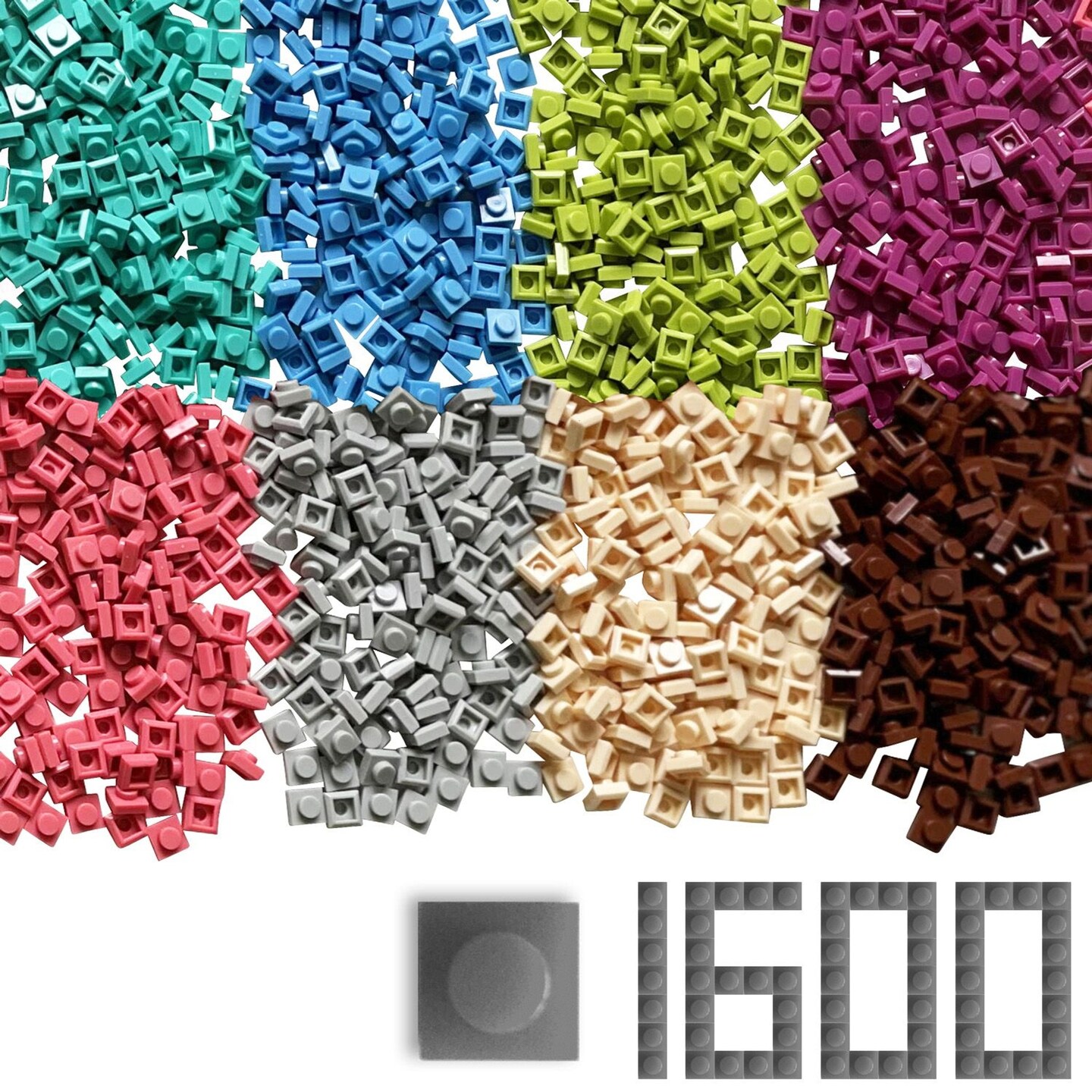 Creative QT 1600 Pieces Plate 1x1 Bricks, Pixel Mosaic Kit, 8 Vibrant Colors Bright Bricks with 2 Quick Removal Tools, Nano Blocks Art with Design Guide, STEM Building Toy - Pixel Building Kit