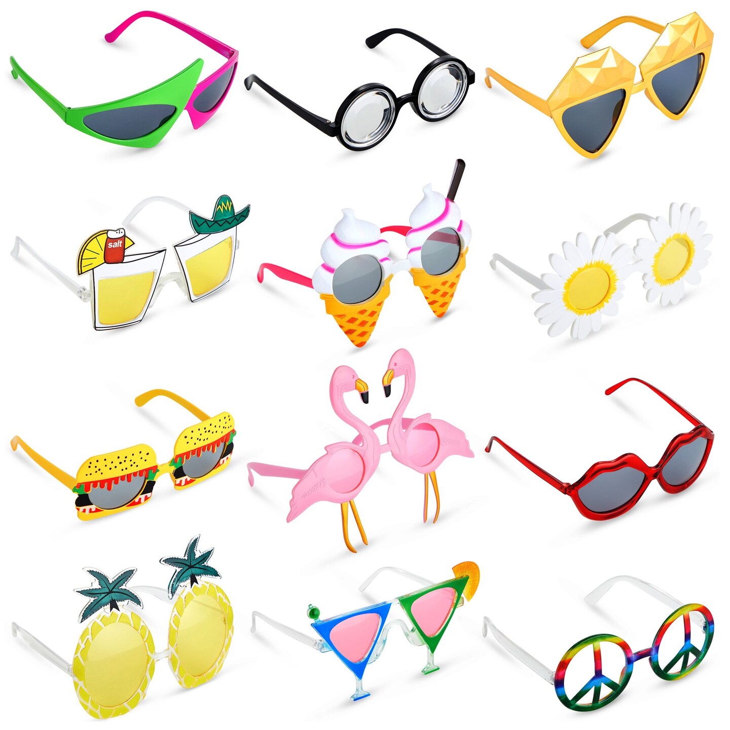 12 Pairs Funny Sunglasses - Novelty Photo Booth Props for Summer Beach Party, Hawaiian Luau Birthday Themed Party Favors