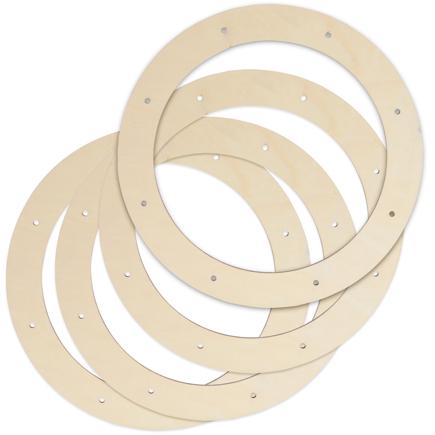 4-Pack Wooden Wreath Frames for Crafts with Pre-Cut Holes - 11.5&#x22; Outer Diameter Unfinished Floral Hoop Rings for Wedding, Wall Door Hanging Decorations (0.2&#x22; Thick)