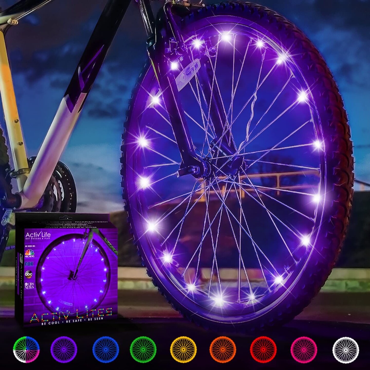Activ Life LED Bike Wheel Lights with Batteries Included, Get 100% Brighter and Visible from All Angles for Ultimate Safety &#x26; Style (1 Tire Pack, Purple)