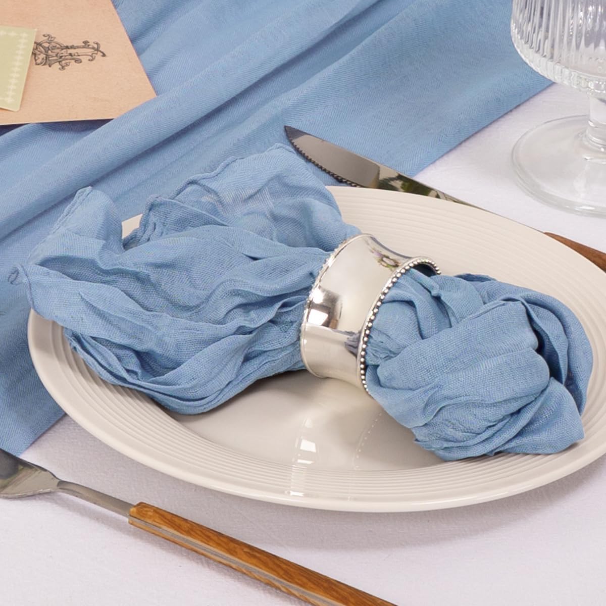 60 Pack Cheesecloth Napkins Dusty Blue Wedding Napkins 21&#x22;x21&#x22; Boho Reusable Napkins in Bulk for Easter Wedding Bridal Baby Shower Events Table Decor