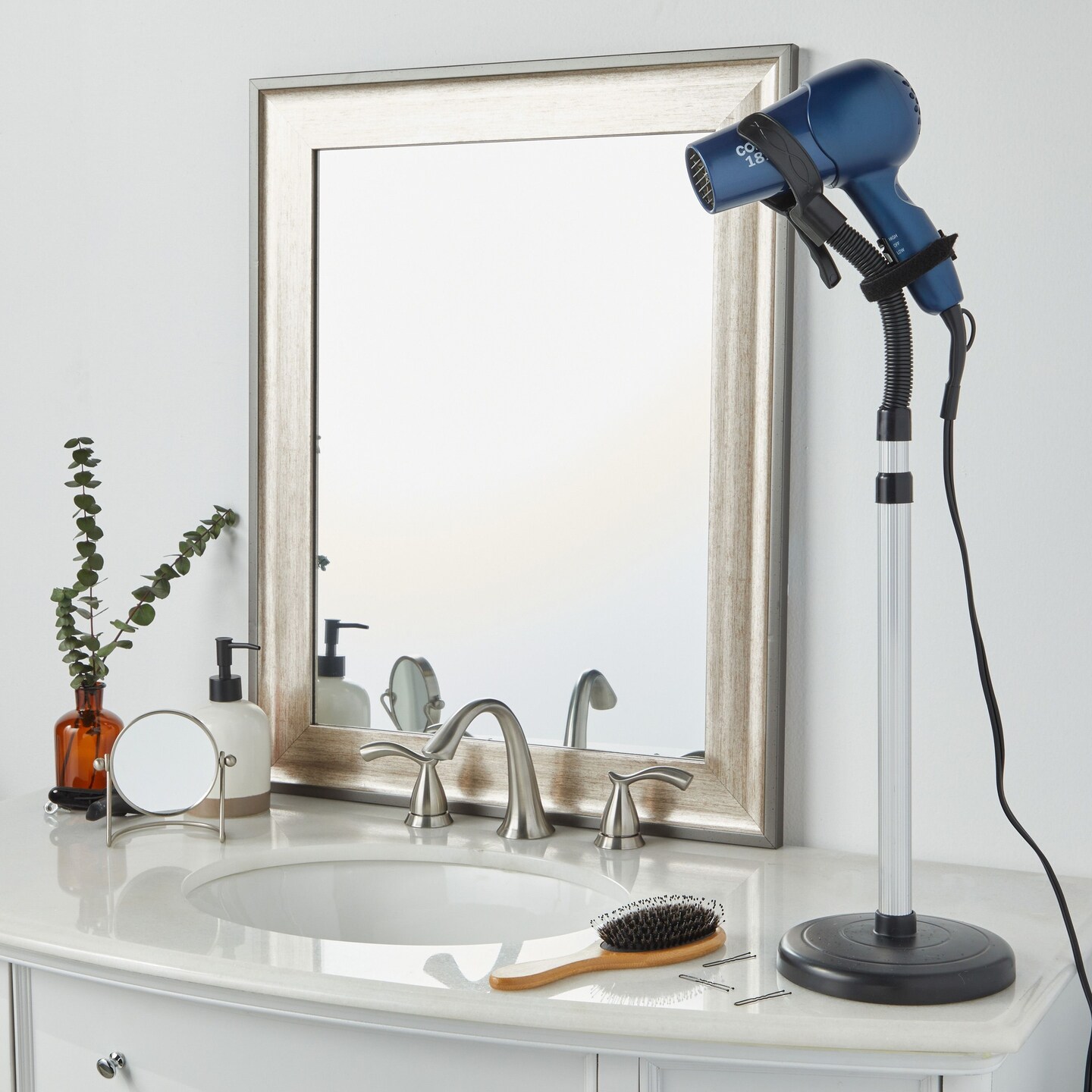 Adjustable Hands-Free Hair Dryer Stand Holder 360 Degree Rotation, Compatible with Compact Styling Tools