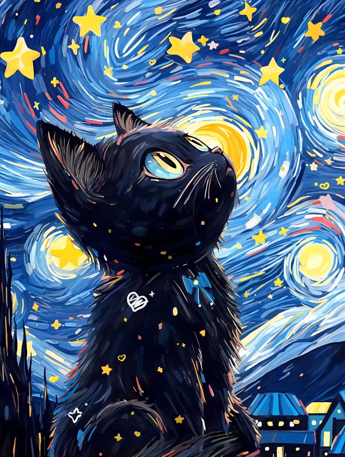 DIY 5D Diamond Painting Kits, Black Cat Diamond Art Kits for Adults, Full Drill Diamond Dots Gem Paintings Canvas for Beginners, Perfect for Festival Home Wall Decor
