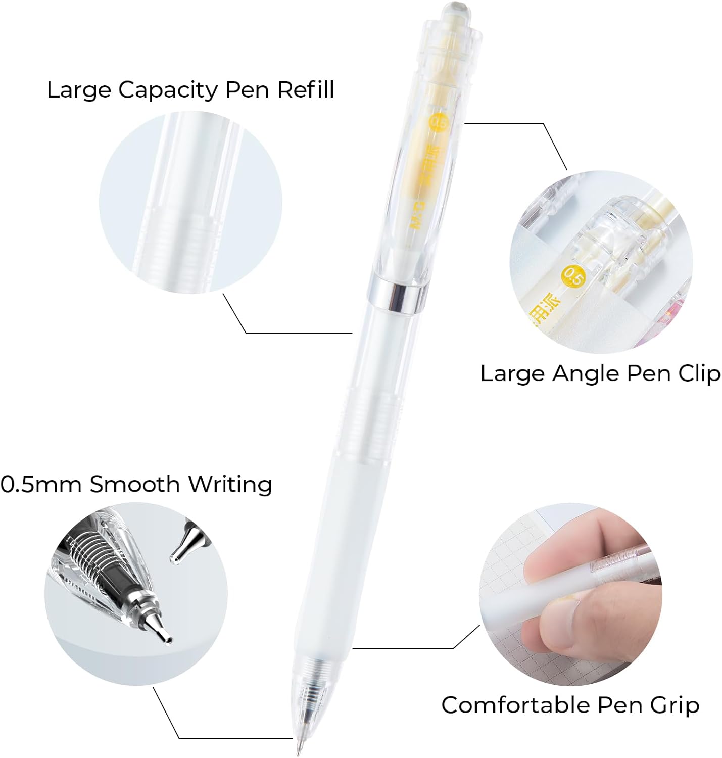 12 Pcs Gel Pens, 0.5mm Retractable Fine Point Gel Pens, Black Ink Rollerball Pens with 4 Colors Pen Holder, Quick Drying Gel Pens Smooth Writing for Note Taking Office School Women Men