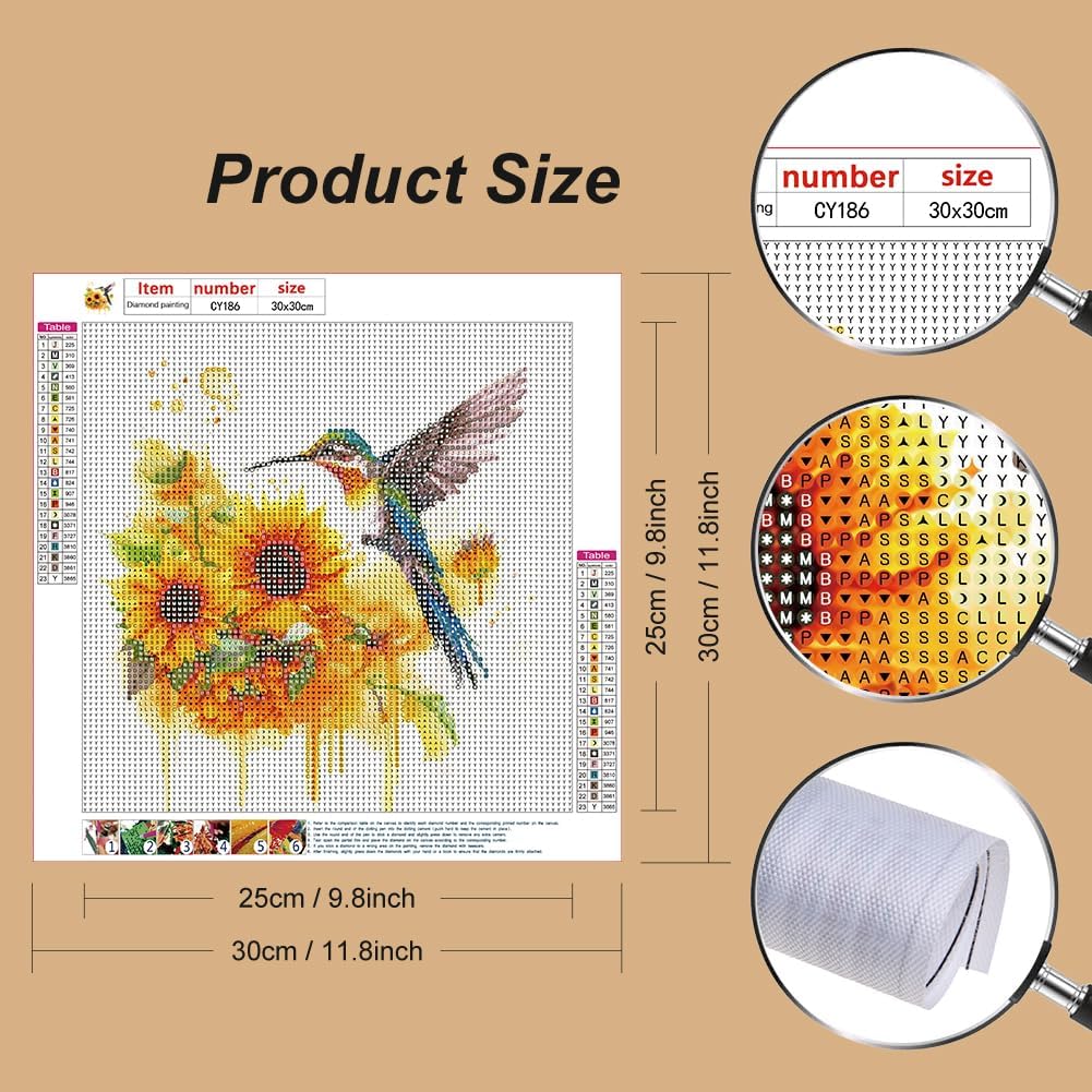 Diamond Painting Kits for Adults Hummingbird Sunflower, 5D DIY Diamond Art Kits for Beginners Round Full Drill Diamond Painting for Home Wall Decoration Gift 12&#xD7;12inch, Bird