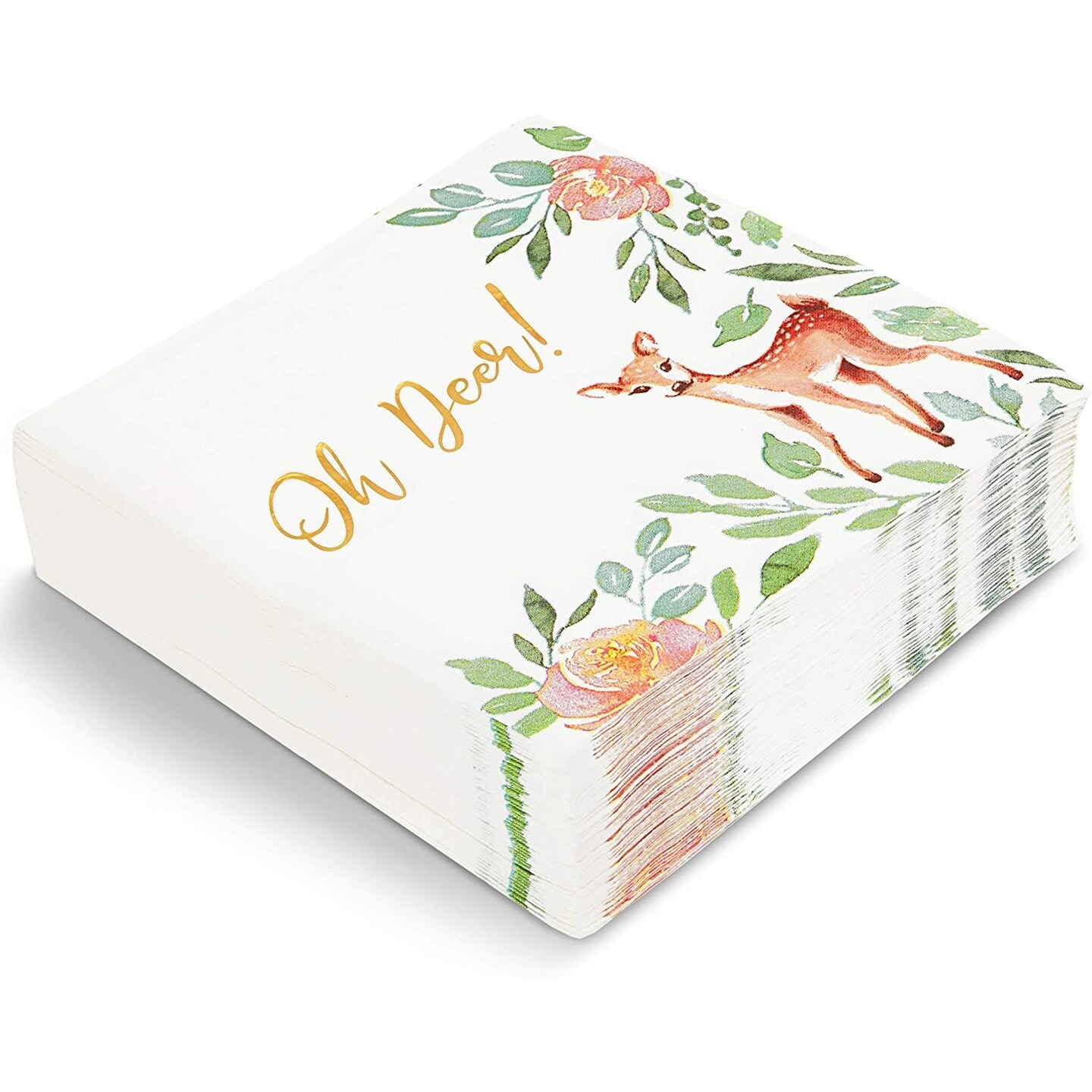 Oh Deer Baby Shower Decorations, White Paper Napkins (6.5 In, 50 Pack)