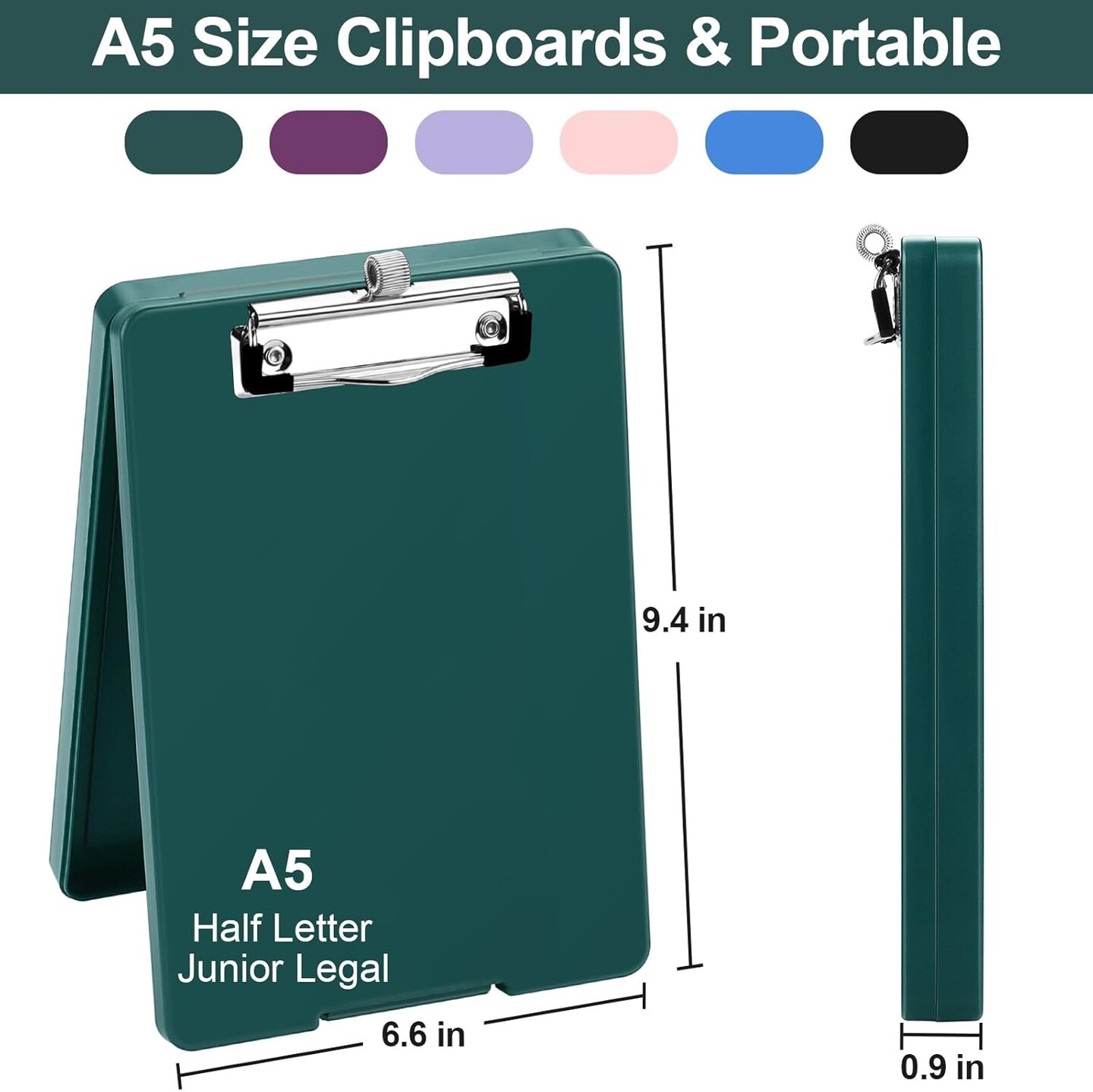 Small Clipboard with Storage, A5 Clipboards with Pen Holder, Mini Plastic Clipboard with Low Profile Clip for Classroom, School, Office Supplies (Emerald)