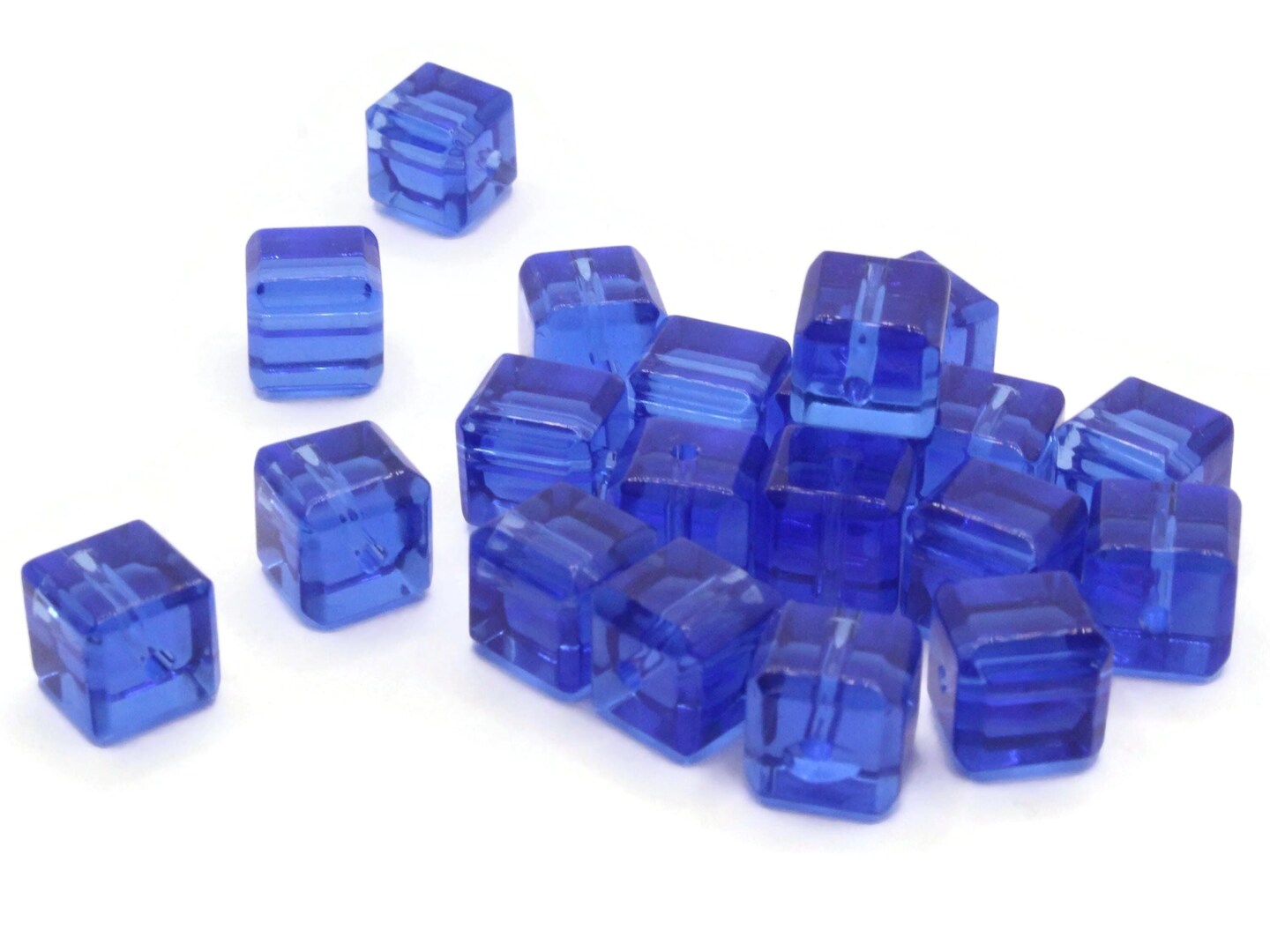 20 10mm Royal Blue Glass Cube Beads