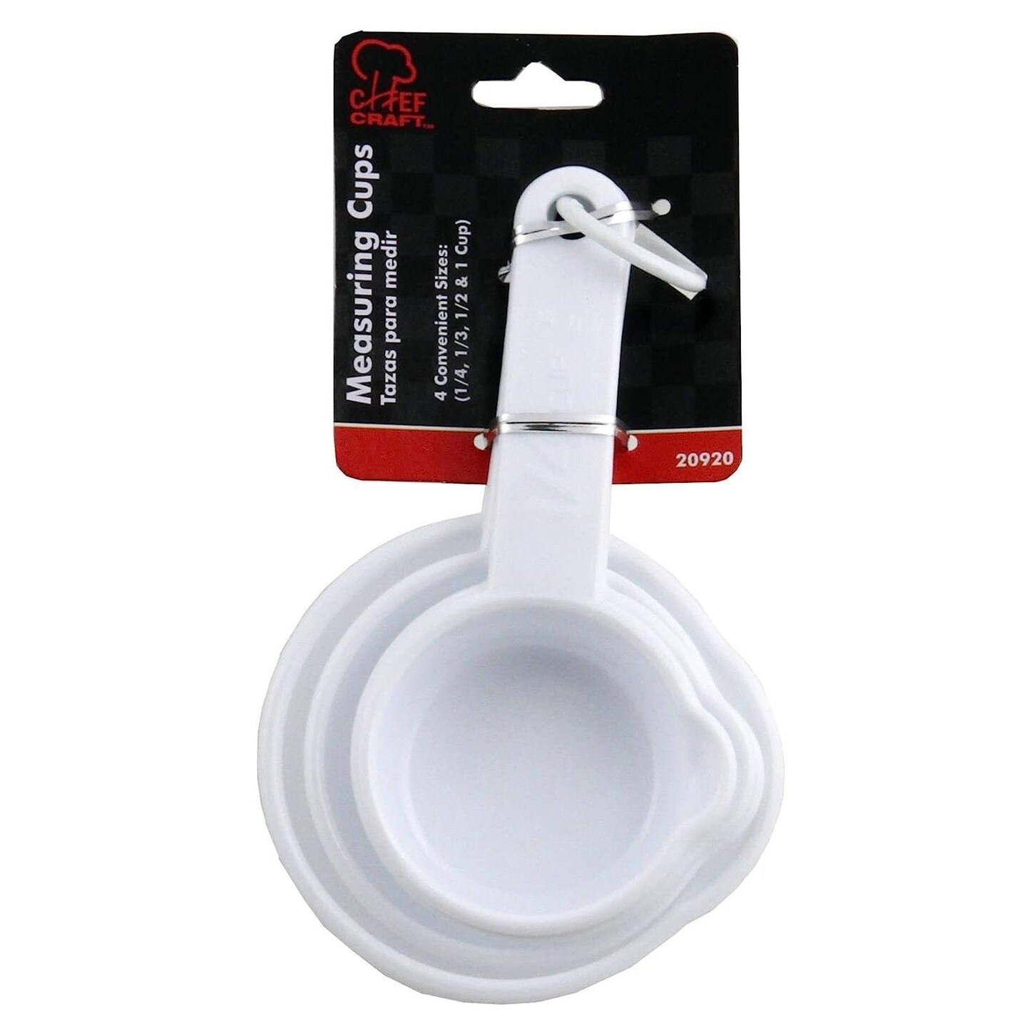 Chef Craft 4pc Durable White Plastic Measuring Cup Set - 1/4, 1/3, 1/2 and 1 Cup