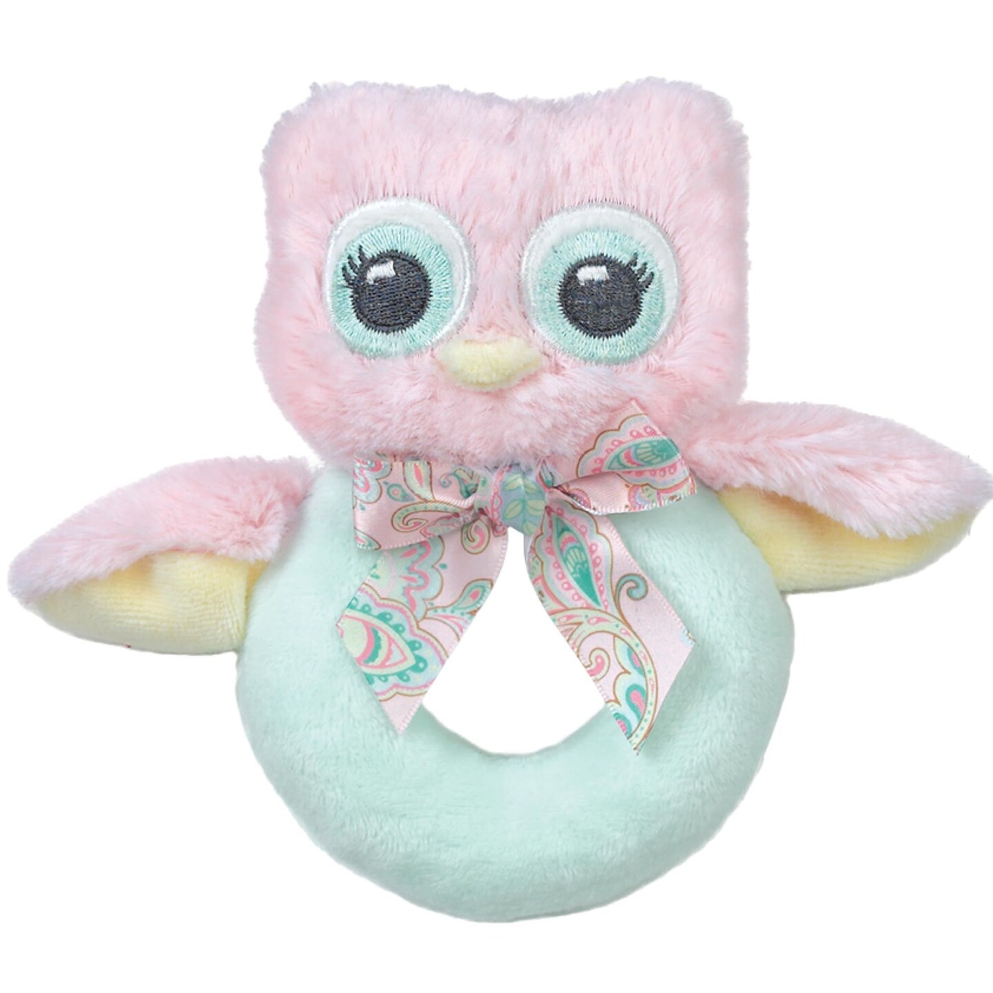 Bearington Baby Lil&#x27; Hoots Plush Stuffed Animal Pink Owl Soft Ring Rattle 5.8&#x22;