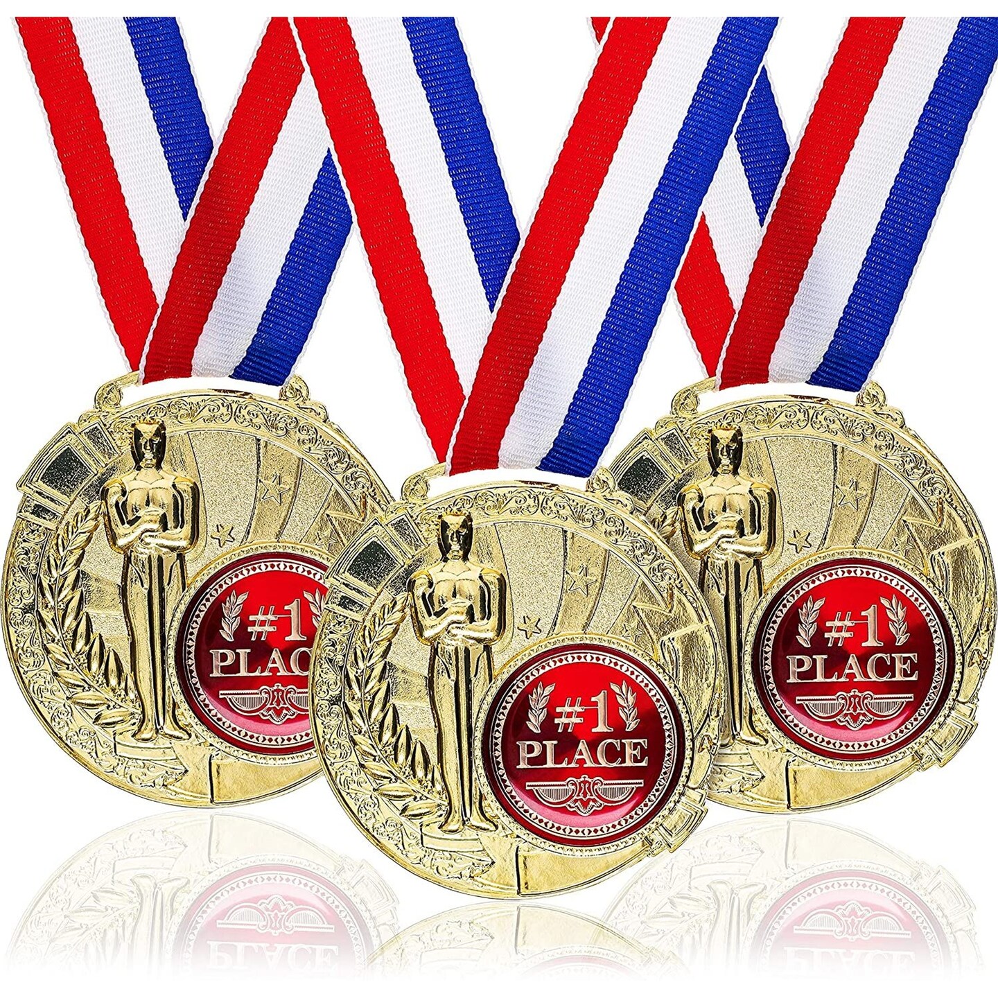 Juvale 6 Pack Bulk Gold 1st Place Medals with Ribbons for All Ages and Sports, Winner Award Ribbons, 2.6 Inch Diameter, 15.3 Inch Ribbon Length