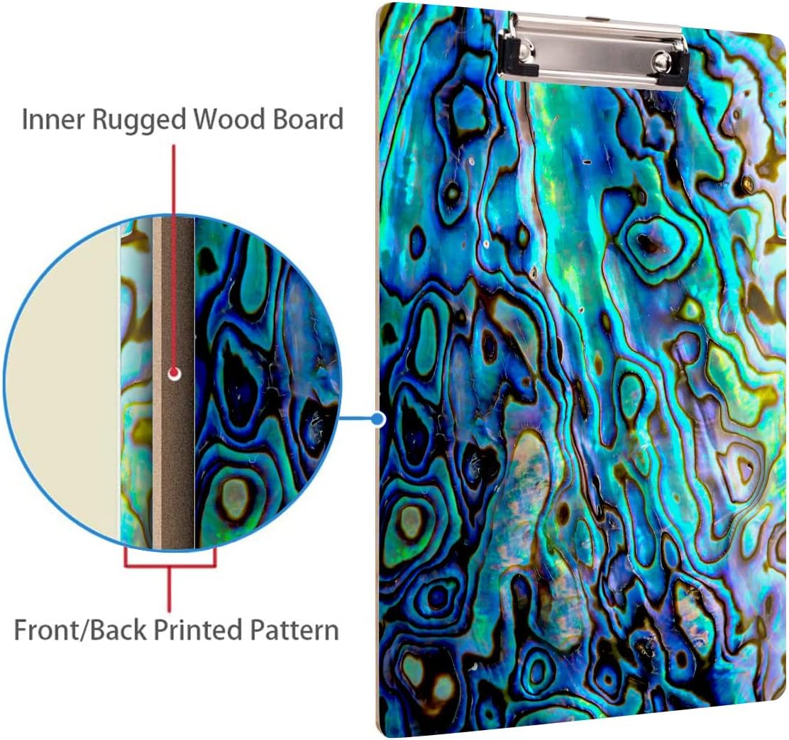 Clipboard Decorative Office School Hardboard Wood Nursing Clip Board and Pull for Standard A4 Letter Size Blue Rainbow Marble Colorful Abstract 12.6&#x22; X 8.9&#x22;