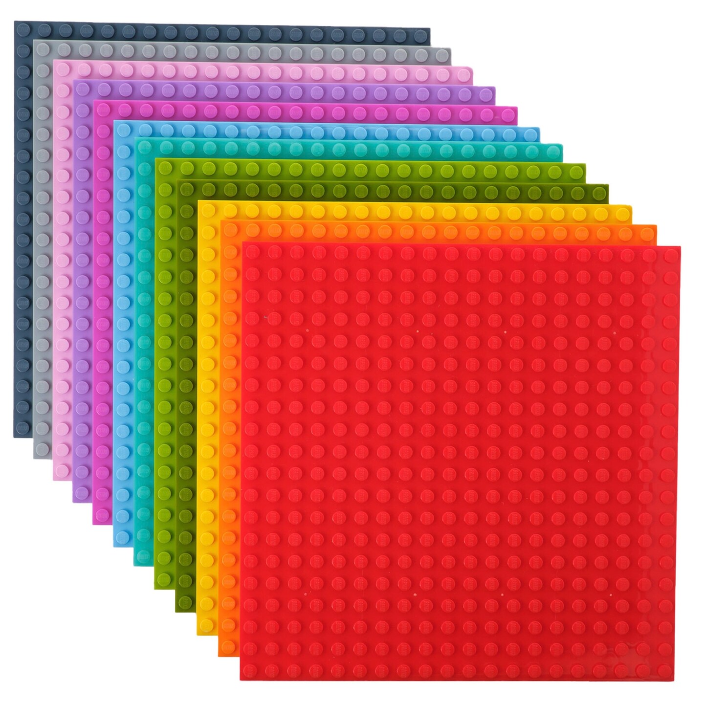 Strictly Briks 12 Pack Classic Stackable Baseplates 6x6", for Building Bricks, 20x20 Studs Plates Mats 100% Compatible with Major Brands, Stackable for Top & Bottom Sides, 12 Rainbow Colors,Ages 3-14