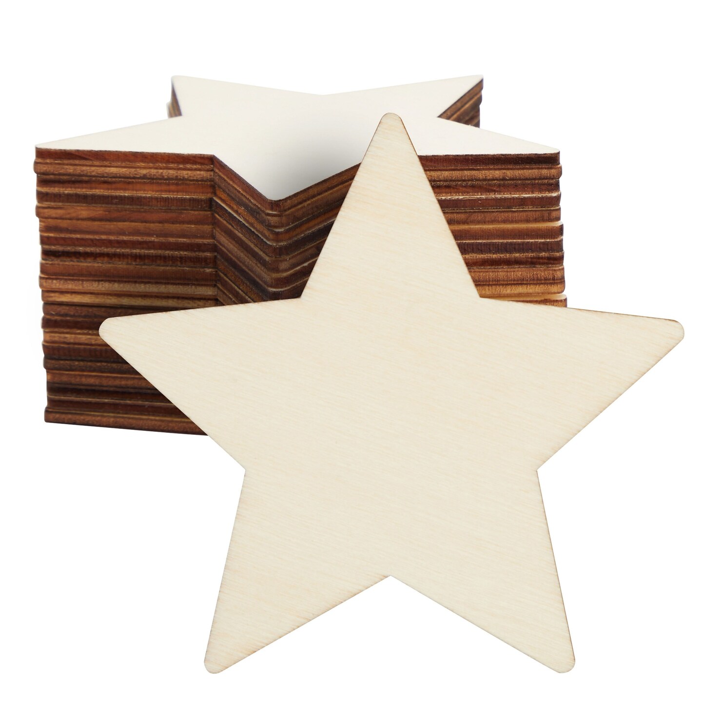 24 Pack Wood Stars for Crafts, Unfinished Wooden Cutouts for DIY Projects (3.8 Inches)