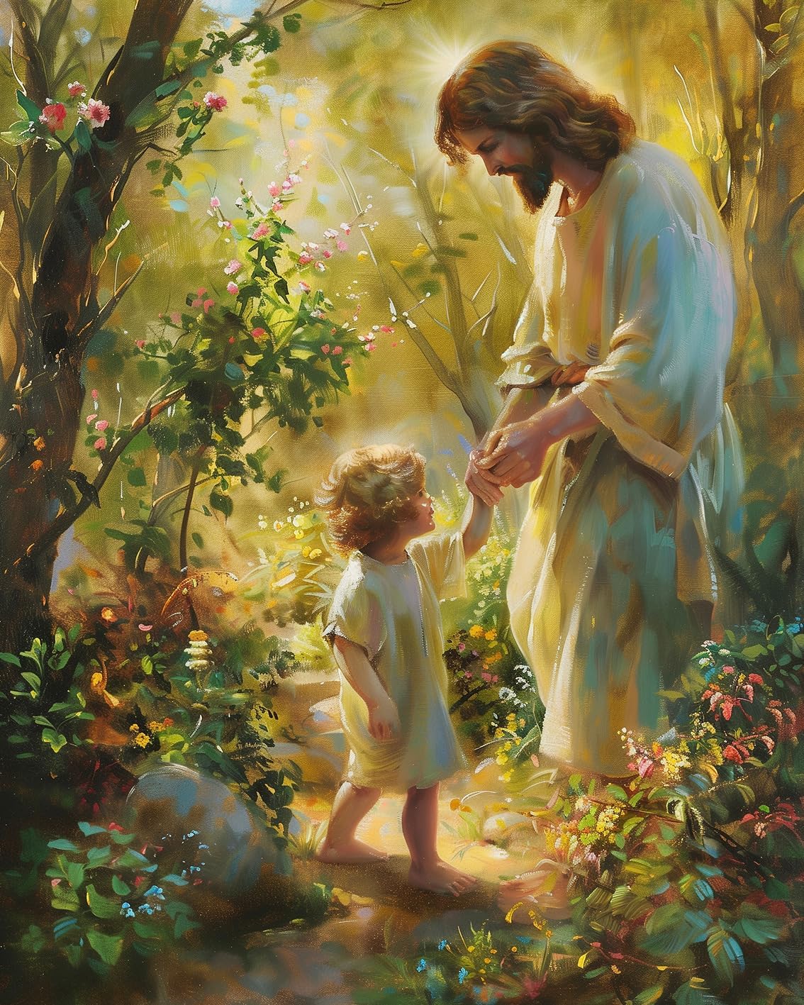 Jesus Paint by Numbers for Adult, Paint by Number Prayer Forest, Paint-by-Number Kits DIY Painting Kits On Canvas Religious Spirit Paint by Number for Adults,Frameless 16 x20 Inch