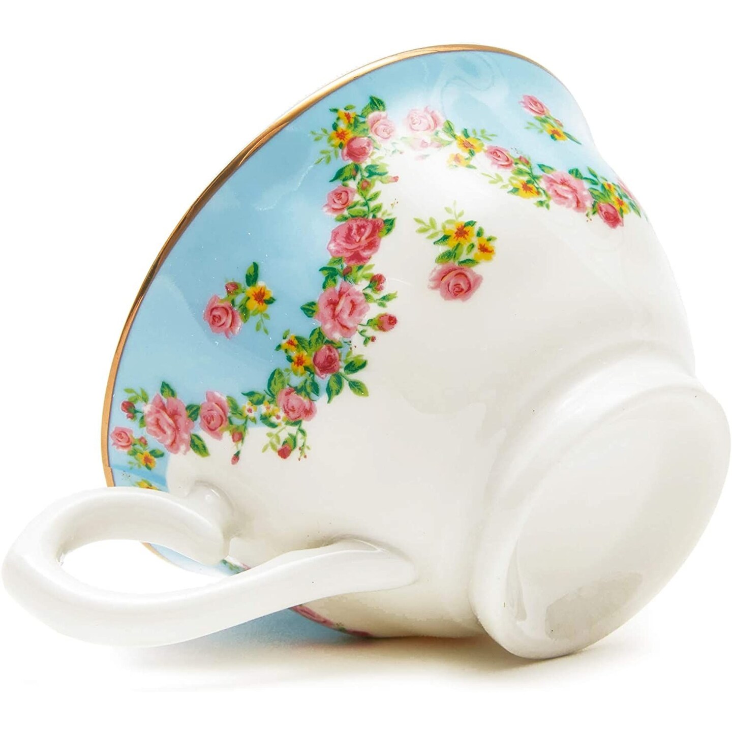 Set of 6 Vintage Floral Tea Cups and Saucers for Tea Party Supplies, Perfect for Bridal Showers, Garden Parties, Brunch Gatherings, Afternoon Teas &#x26; Receptions (Blue, Pink, 8oz)