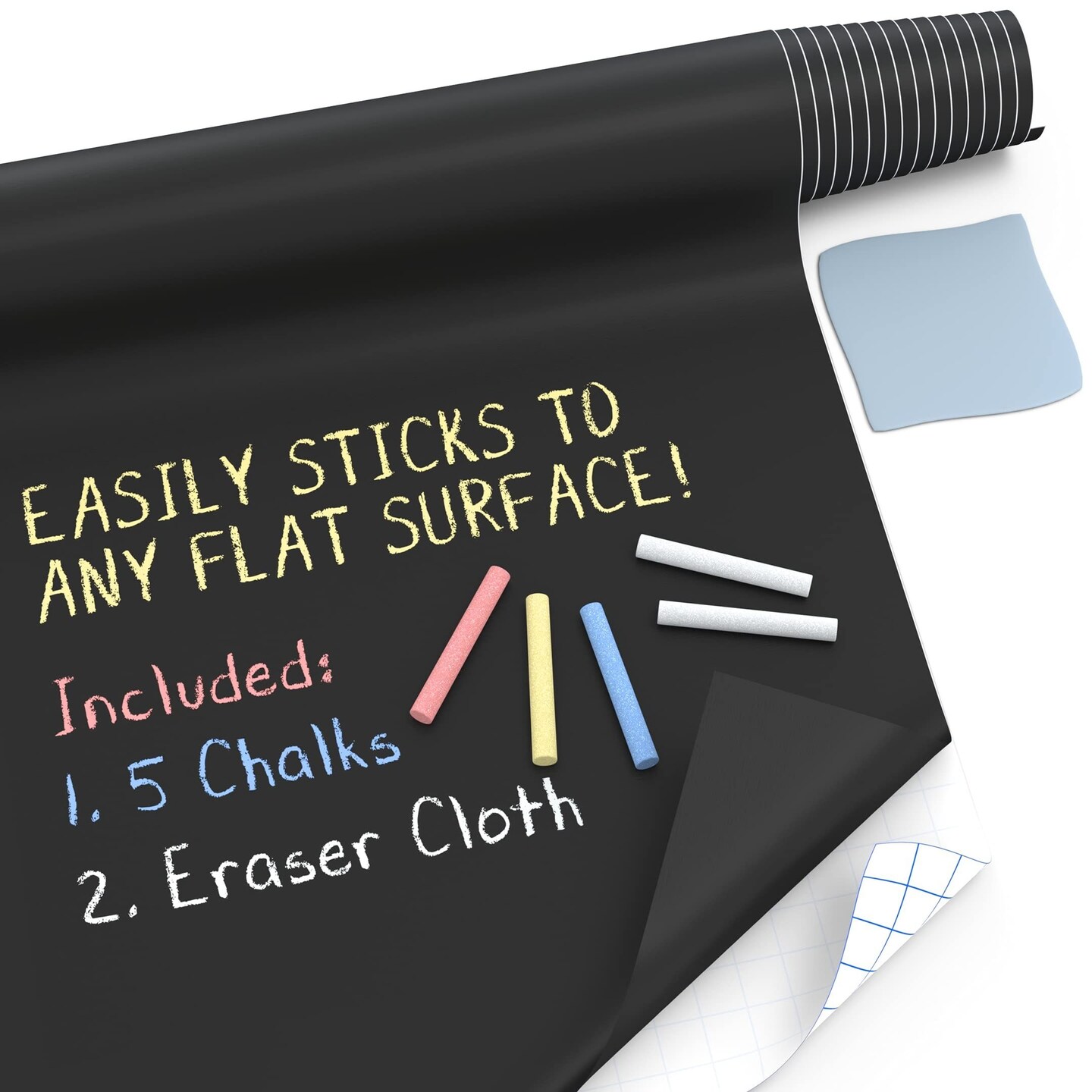 Kassa X-Large Chalkboard Wallpaper - Clear | 1.4ft x 8ft Adhesive Paper Roll | Includes 3 Markers &#x26; Eraser Cloth | Peel &#x26; Stick on a Wall, Table &#x26; Desk | Ideal for Use at Home, School, Office &#x26; More