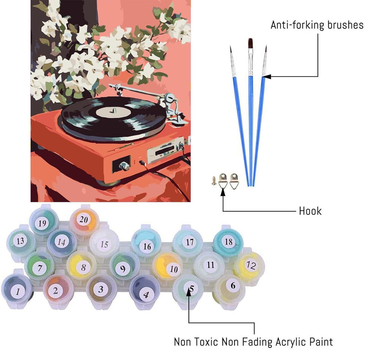 Paint by Numbers Kit for Adults,Retro Records Painting by Numbers,DIY Acrylic Paint Kit Arts and Crafts for Adults Without Frame,Easy Adult Paint by Number Kits on Canvas for Decor 16x20inch