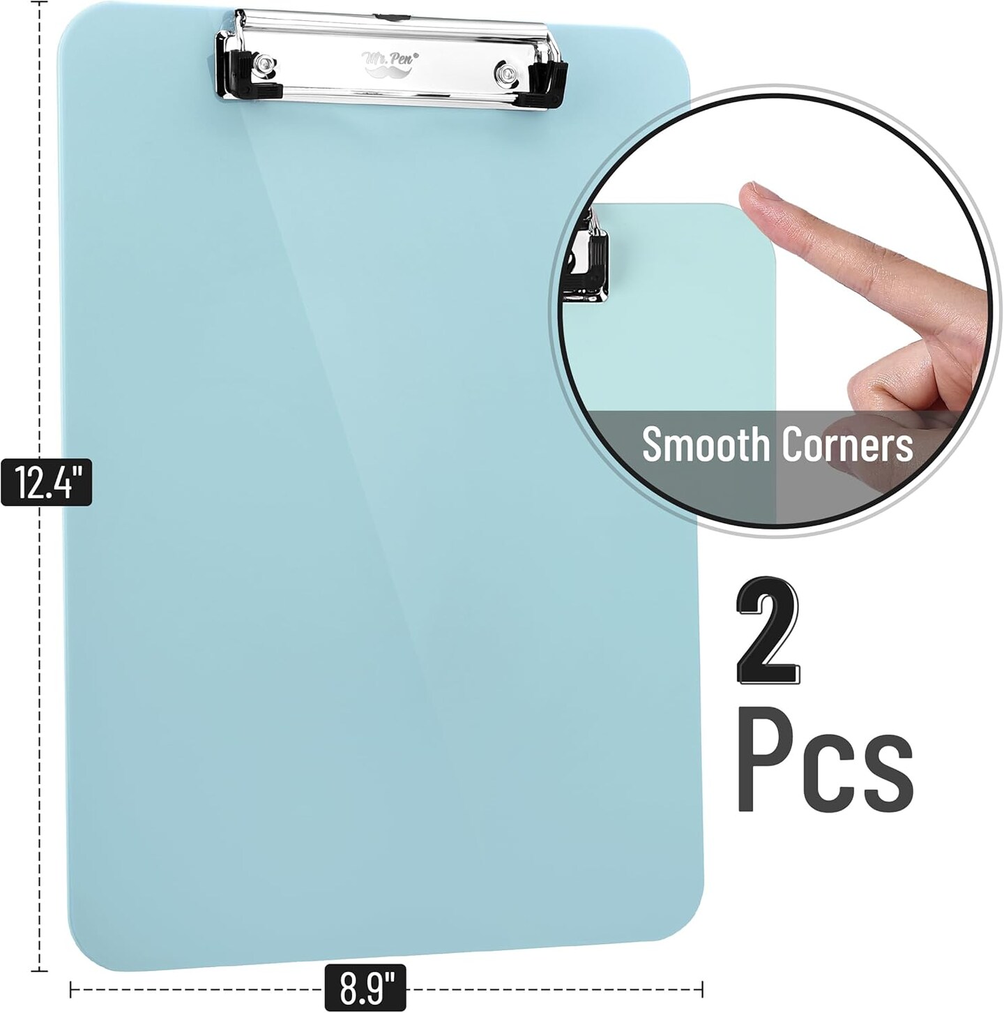 2-Pack Plastic Clipboards – 12.5×9 in, Low-Profile Metal Clip with Hanging Hole
