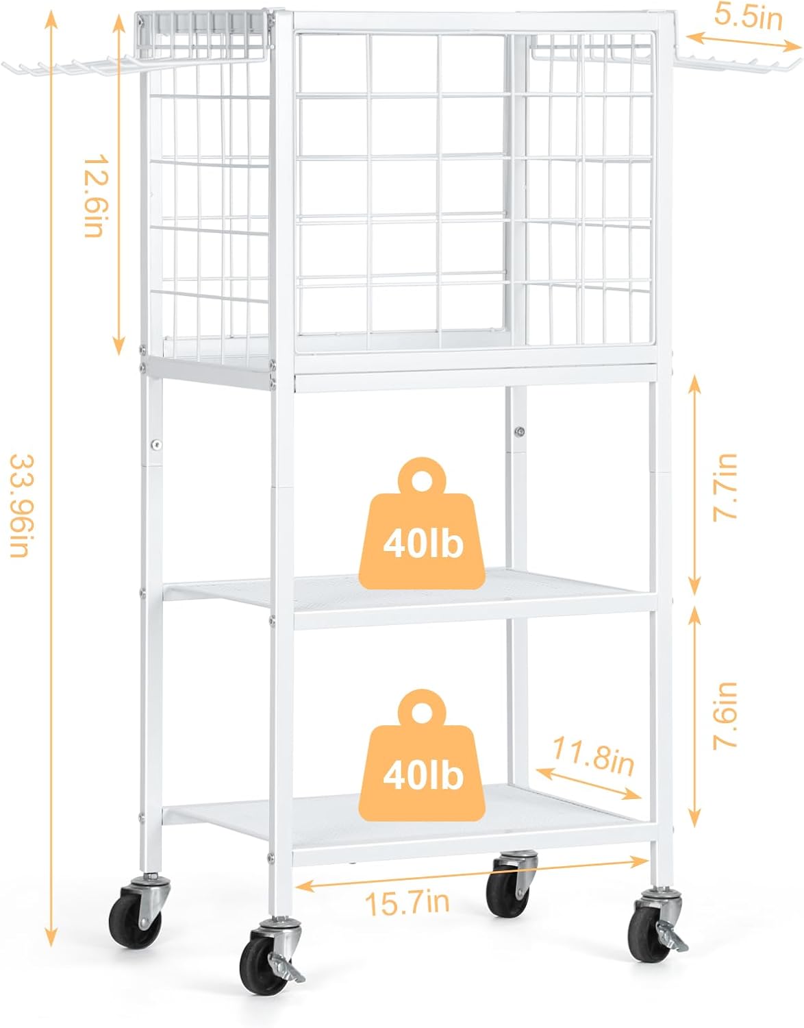Modern Home Gym Weight White Rack with Wheels &#x26; Storage Hooks &#x2013; 3-Tier Organizer for Dumbbells, Resistance Bands, Yoga Mat, and Fitness Accessories
