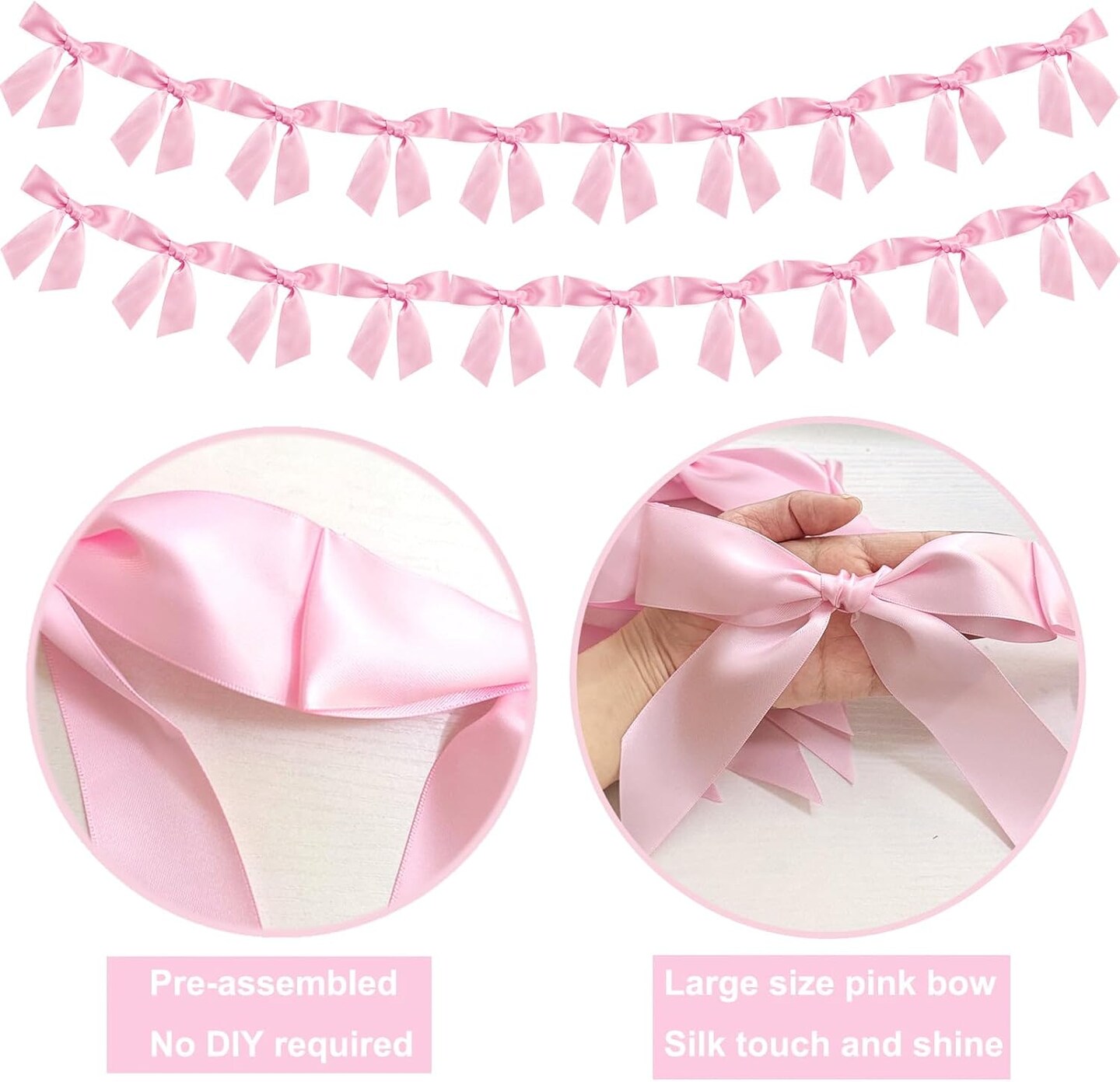 2-Pack Pink Bow Garland Banner – Baby Shower & Birthday Party Decor