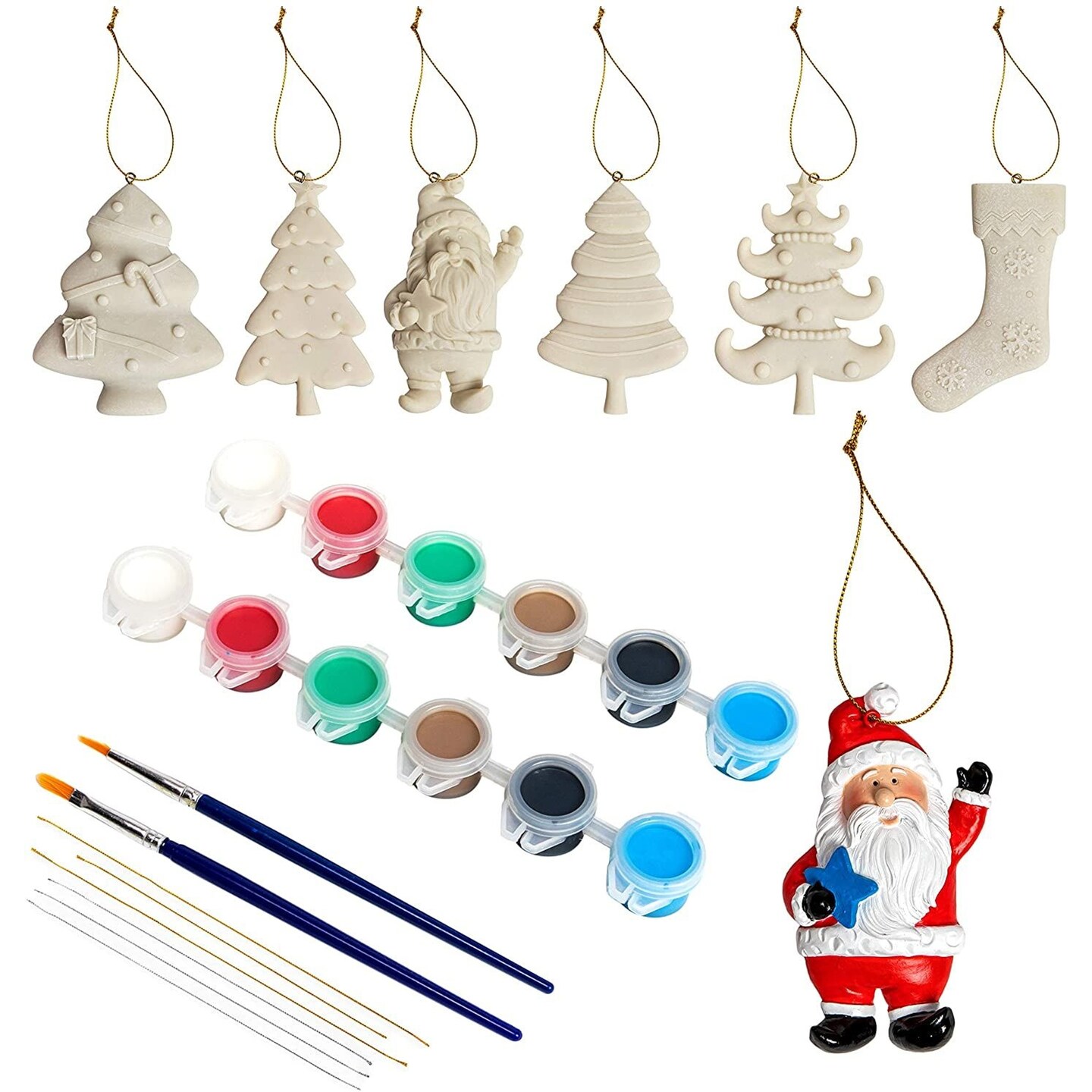 Bright Creations 26 Piece DIY Paint Your Own Ceramics for Kids Ages 3-14 - Christmas Tree, Santa, Stockings - Ready to Paint Hanging Xmas Ornaments with Brush and Paint Set, 2.3 x 4 In