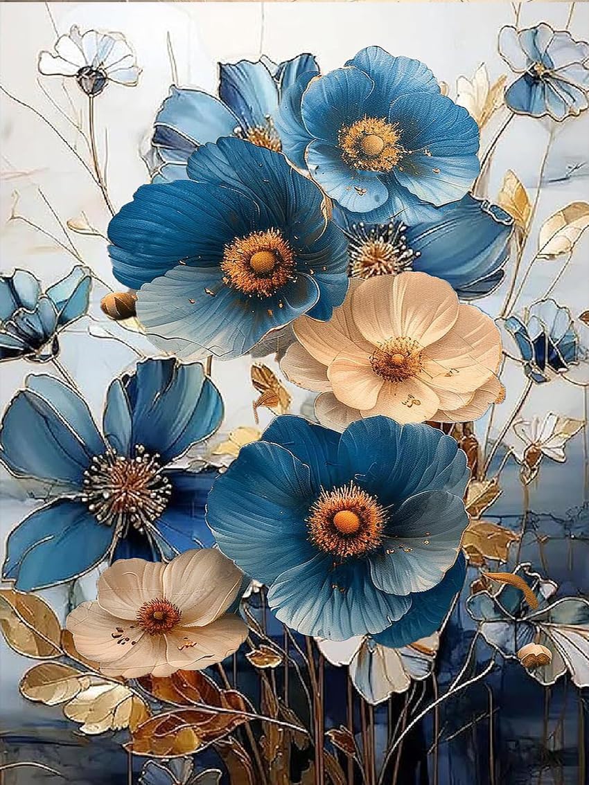 Flower Diamond Painting Kits for Adults, 5D Flwoers Diamond Art Kits for Beginners, DIY Full Drill Plant Diamond Gem Art Kits for Home Wall Decor 12x16 Inch