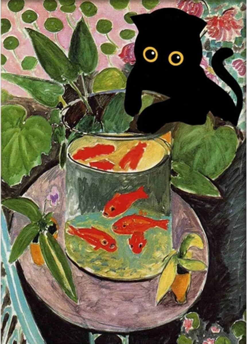 5D DIY Diamond Painting Kits for Adults,Cats Fishing for Goldfish Diamond Painting Full Drill Round Art Gems Diamond Art