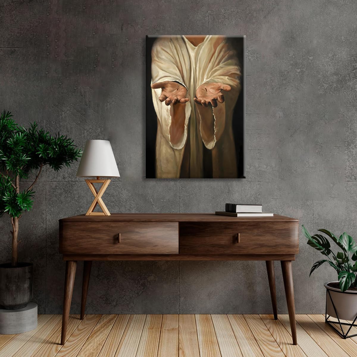 Framed Jesus wall art The Hand of God Christ Religion Canvas The Jesus Hand Wall Decor Bible Pictures Posters Prints Paintings for Living Room Bedroom Church Decorations Ready to Hang