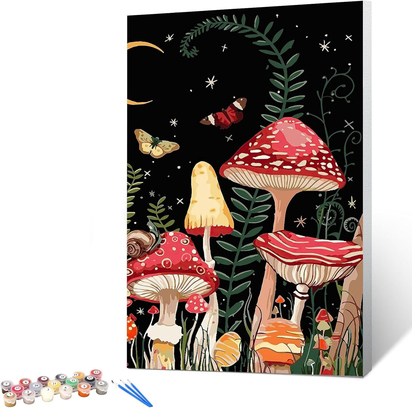 Paint by Numbers for Adults Beginner &#x26; Kids Ages 8-12 with Wooden Frame Easy Acrylic on Canvas 9x12 inch with Paints and Brushes, Moon Mushroom Forest Butterfly(Include Framed)