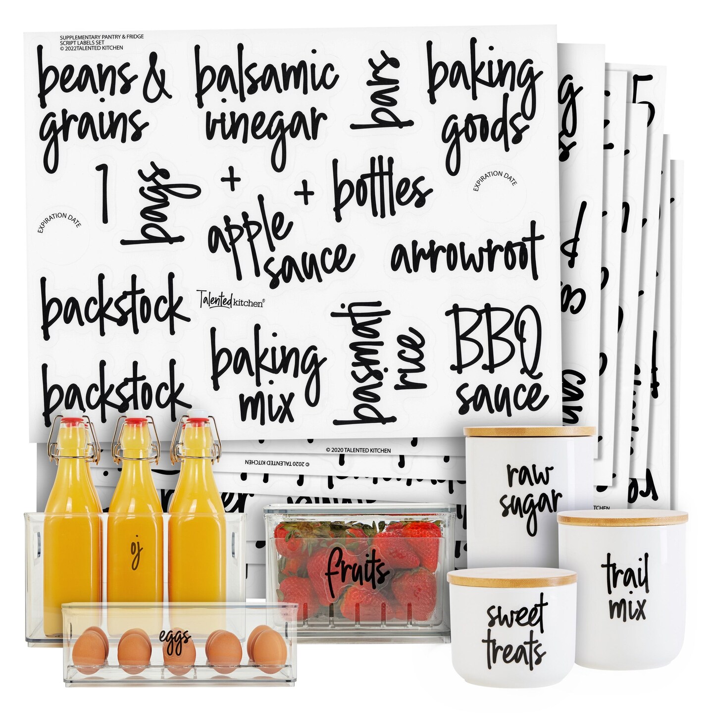 Talented Kitchen 158 Pantry and Refrigerator Labels for Glass Kitchen Containers - Preprinted Black Script on Clear Stickers for Fridge, Freezer, Pantry Organization (Water Resistant)