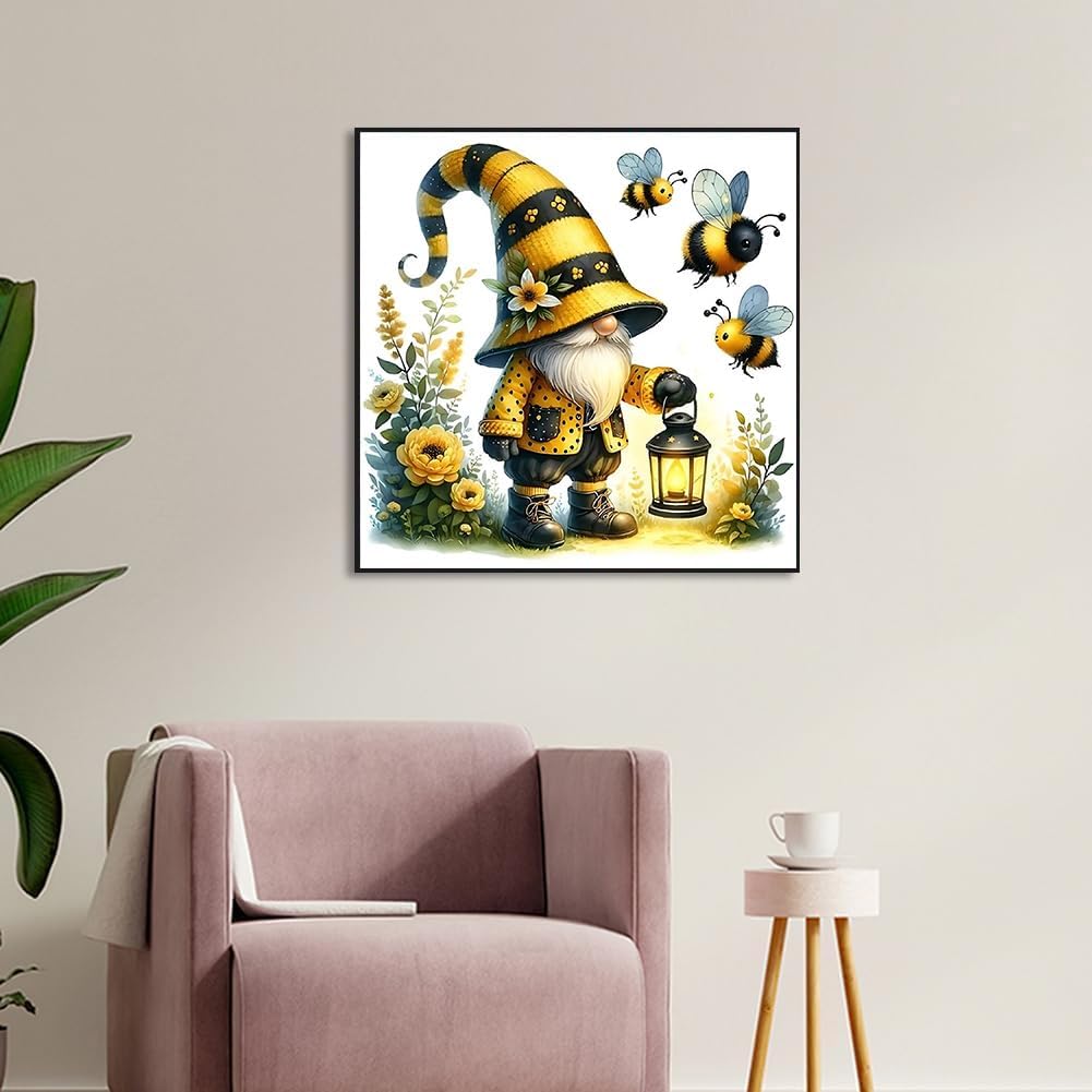 5D Gnome Diamond Art Kits for Adults, Full Drill Gnomes with Flower Bee Diamond Painting Kits