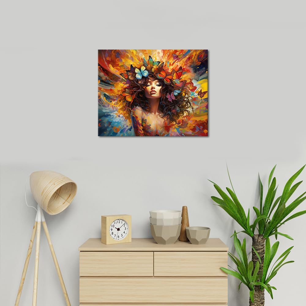 Vibrant Paint by Number for Adults, Butterfly and Lovely Girl Paint by Numbers, DIY Oil Painting Kit with Brushes and Pigment, Portrait of Adorable Oil Painting, 16&#x22;x20&#x22;