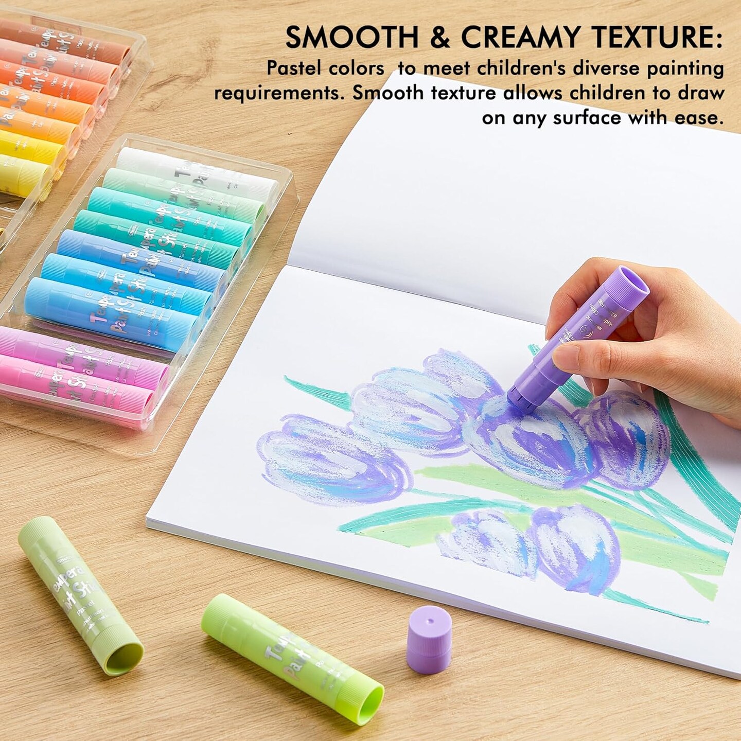 Tempera Paint Sticks, 20 Pastel Colors, Solid Tempera Paint for Kids, Super Quick Drying, Works Great on Paper Wood Glass Ceramic Canvas