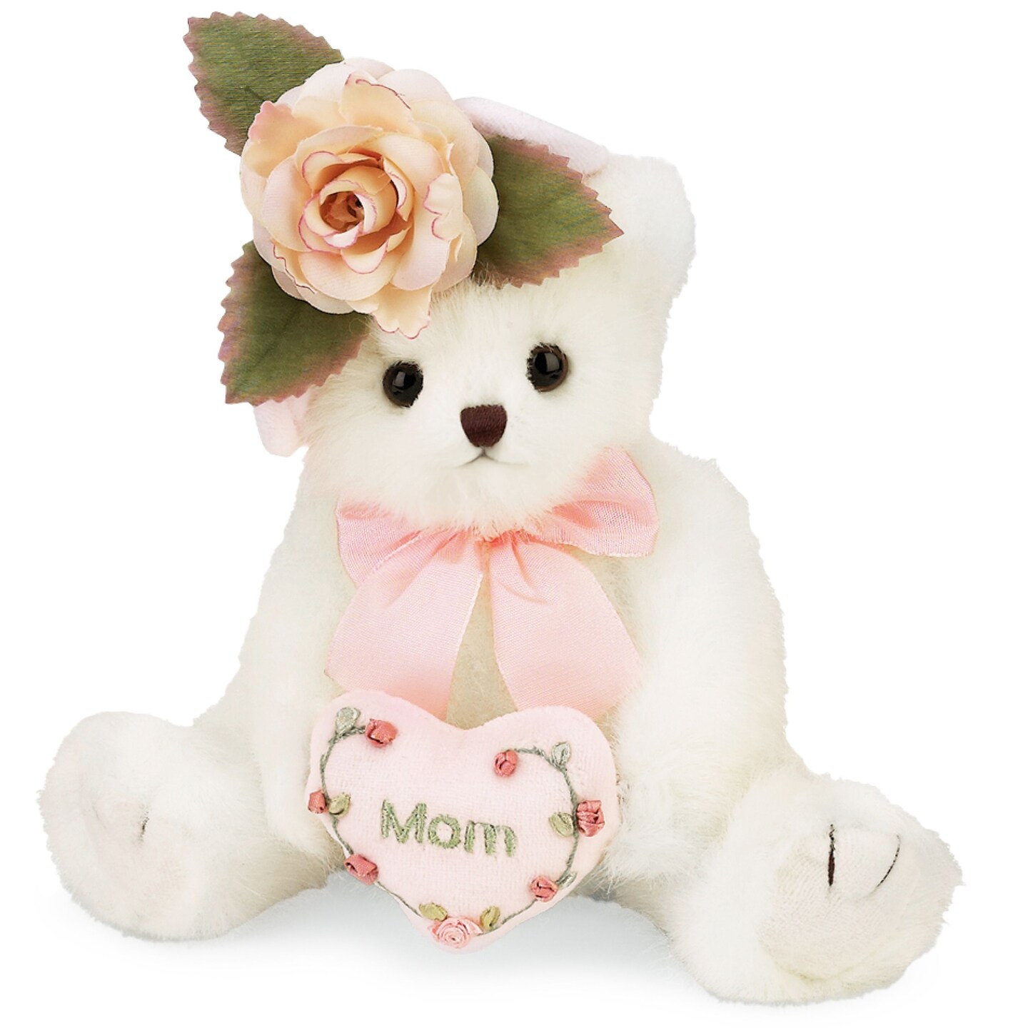 Bearington Mommy Tenderheart White Stuffed Bear, 10 Inch Mother Teddy Bear