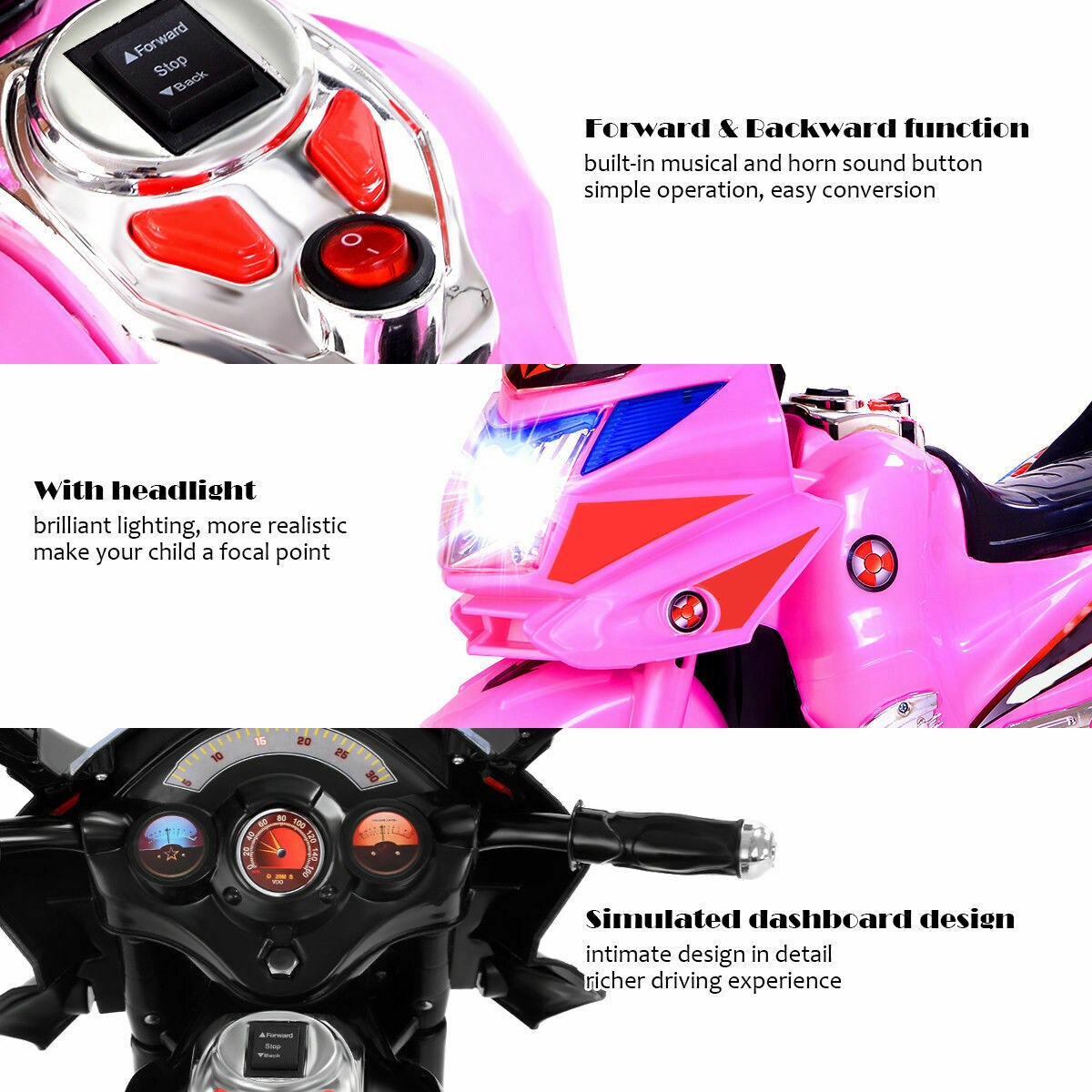 Kids Ride-On Motorcycle with Music, Lights and Rechargeable Battery