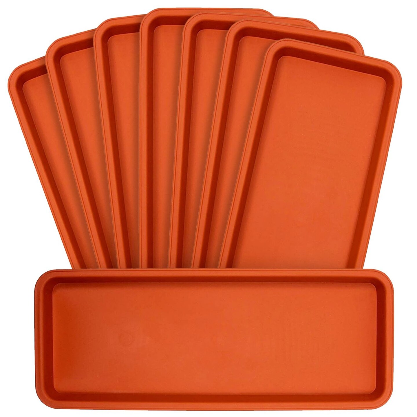 8 Pack Large Plastic Plant Drip Trays for Watering, Rectangular Planter Saucer Pans for Indoors, Outdoors, Garden Supplies (Terracotta Red, 16.5"L x 6.5"W)
