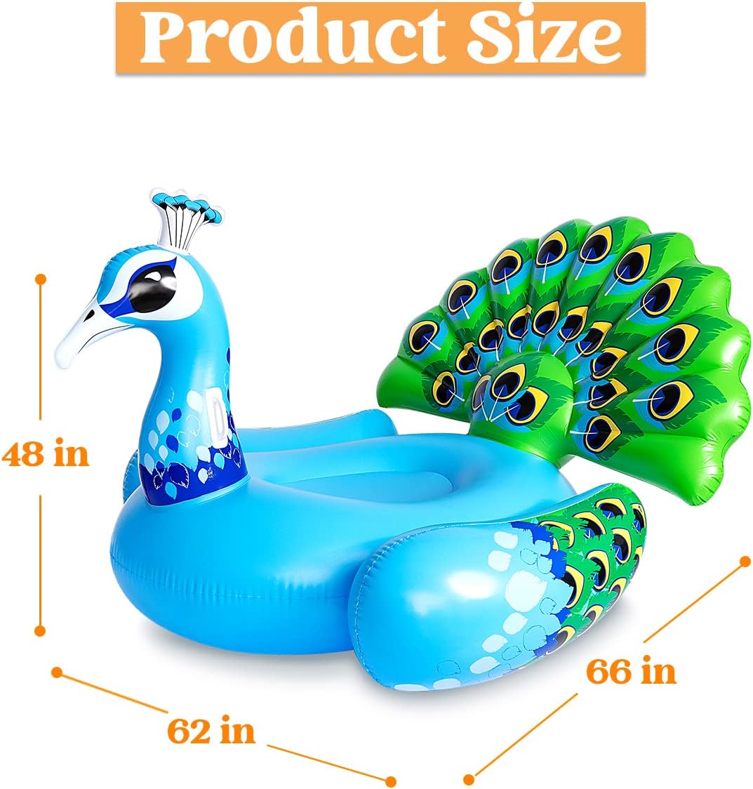 Inflatable Peacock Pool Float - Giant Peacock Fun Beach Floaties, Pool Party Decorations Adult Size Inflatable Animal Summer Swim Pool Raft Toys Lounge for Adults & Kids