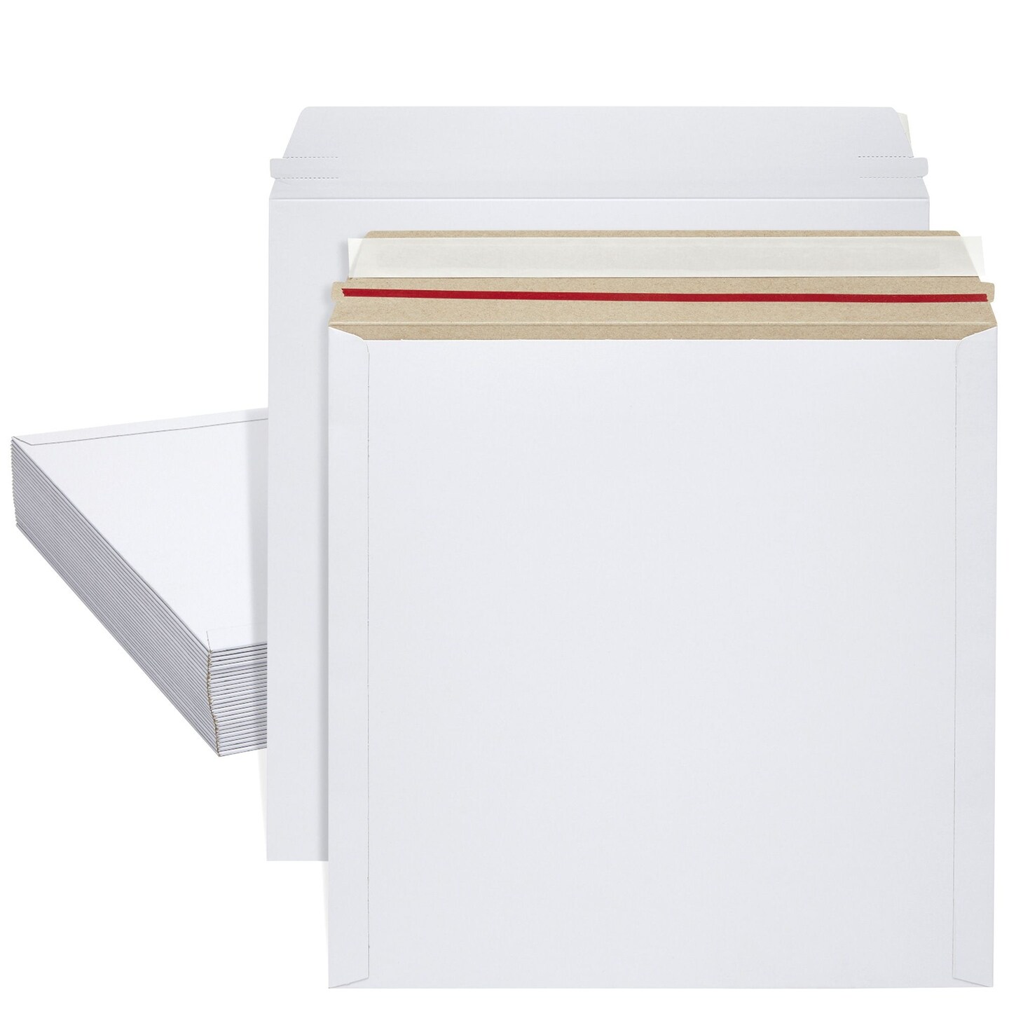 25-Pack Stay Flat Rigid Mailers 12x12 with Self Adhesive Seal, Bulk White Cardboard Envelopes for Shipping Photos, Mailing Calendars, Art Prints, CDs, Documents