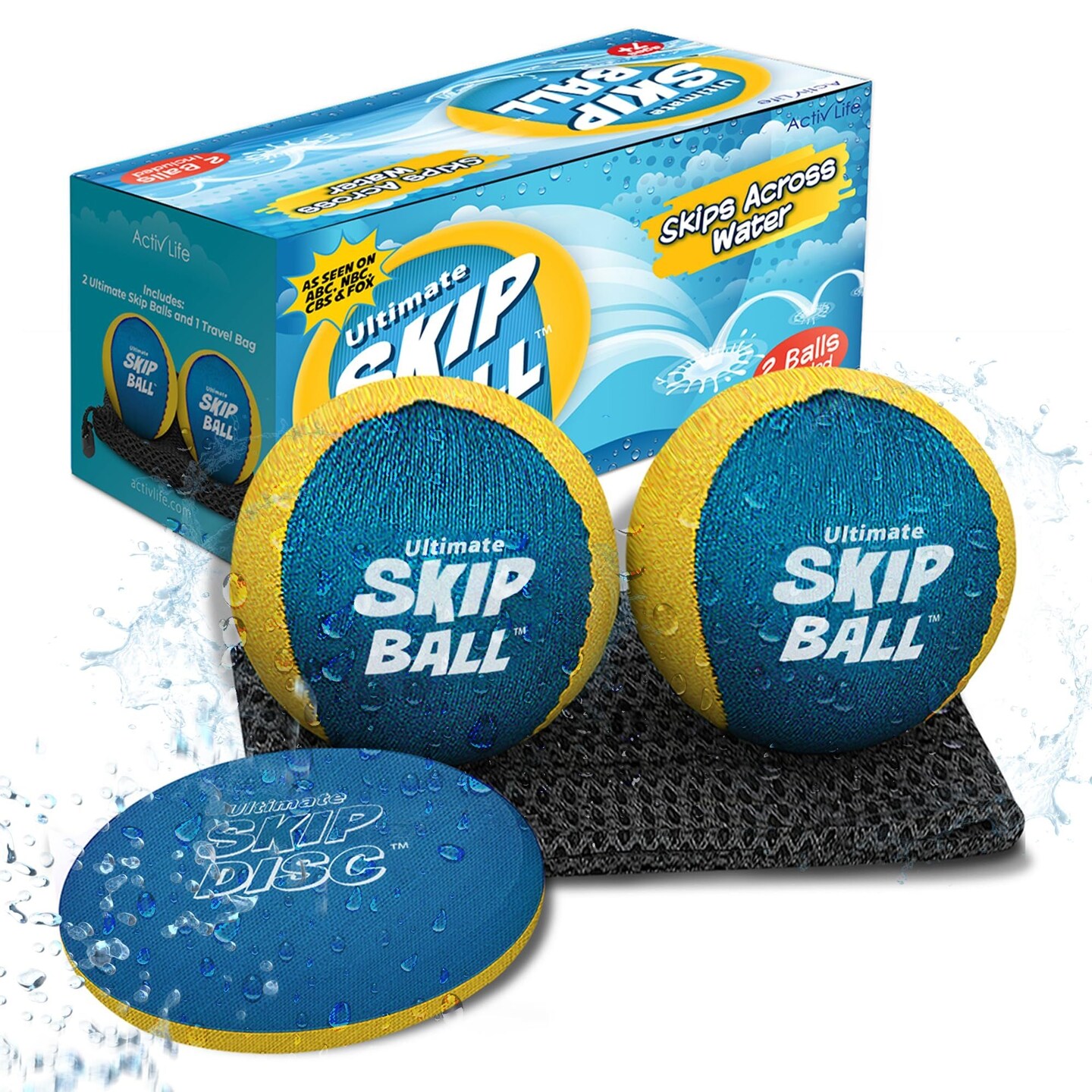 Ultimate Skip Ball (Yellow/Cyan) Top Beach Games, Water Toys &#x26; Gifts for Kids Birthday Presents &#x26; Cool Summer Ideas for Boys Girls Men Women - Best for Family Sand &#x26; Swimming Pool Fun 2024