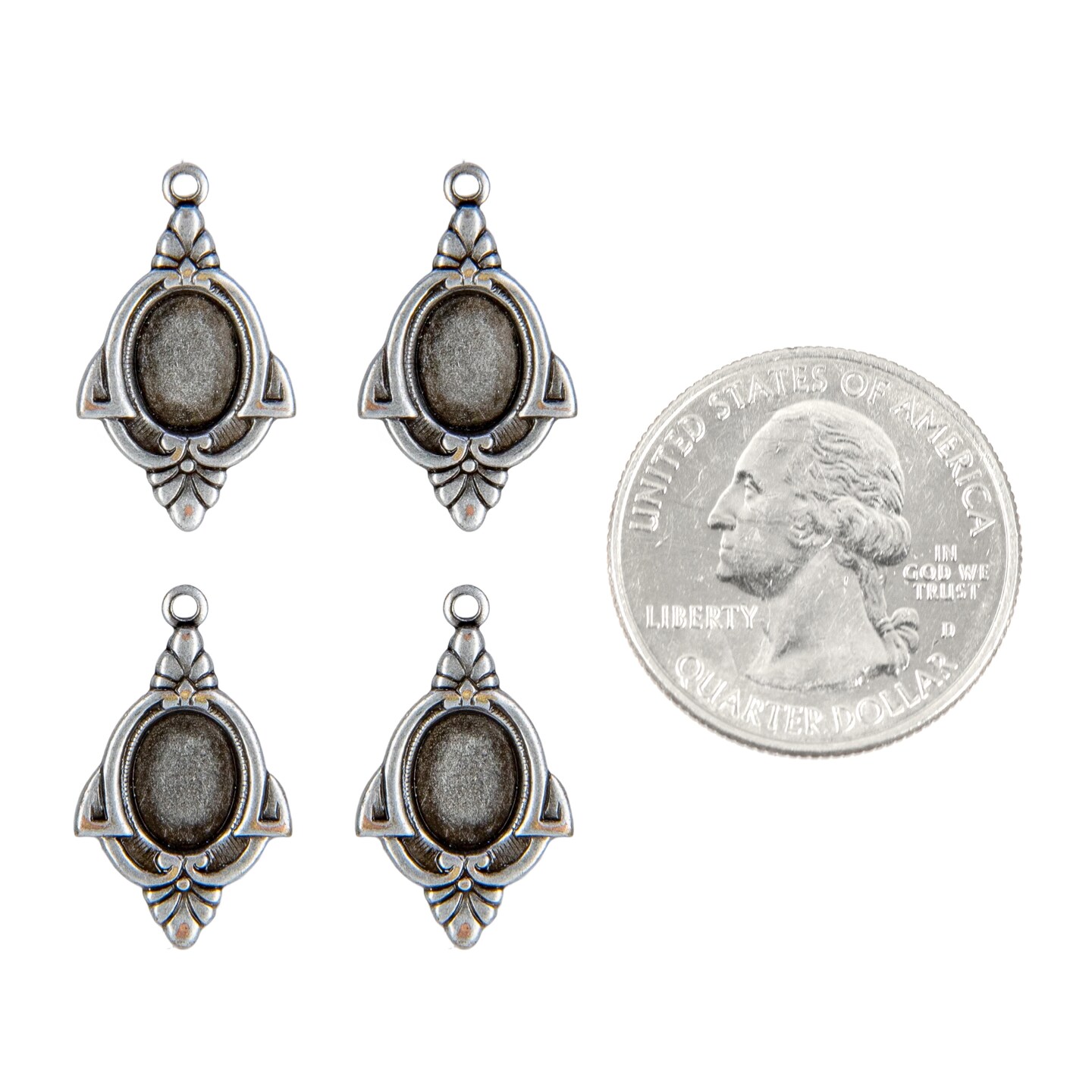 Antiqued Siler Plated Brass Small - 9mm x 7mm - Frame for Cameo - Set of Four - XXX - *S-F50