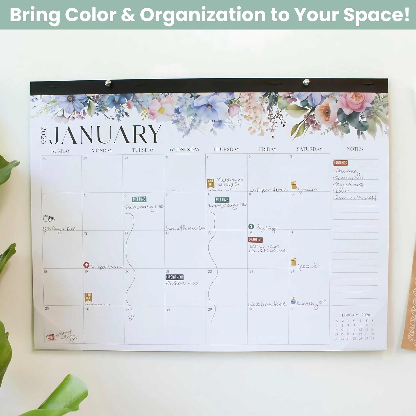 bloom daily planners 2026 Desk &#x26; Wall Calendar, 16&#x22; x 21&#x22;, Seasonal Florals