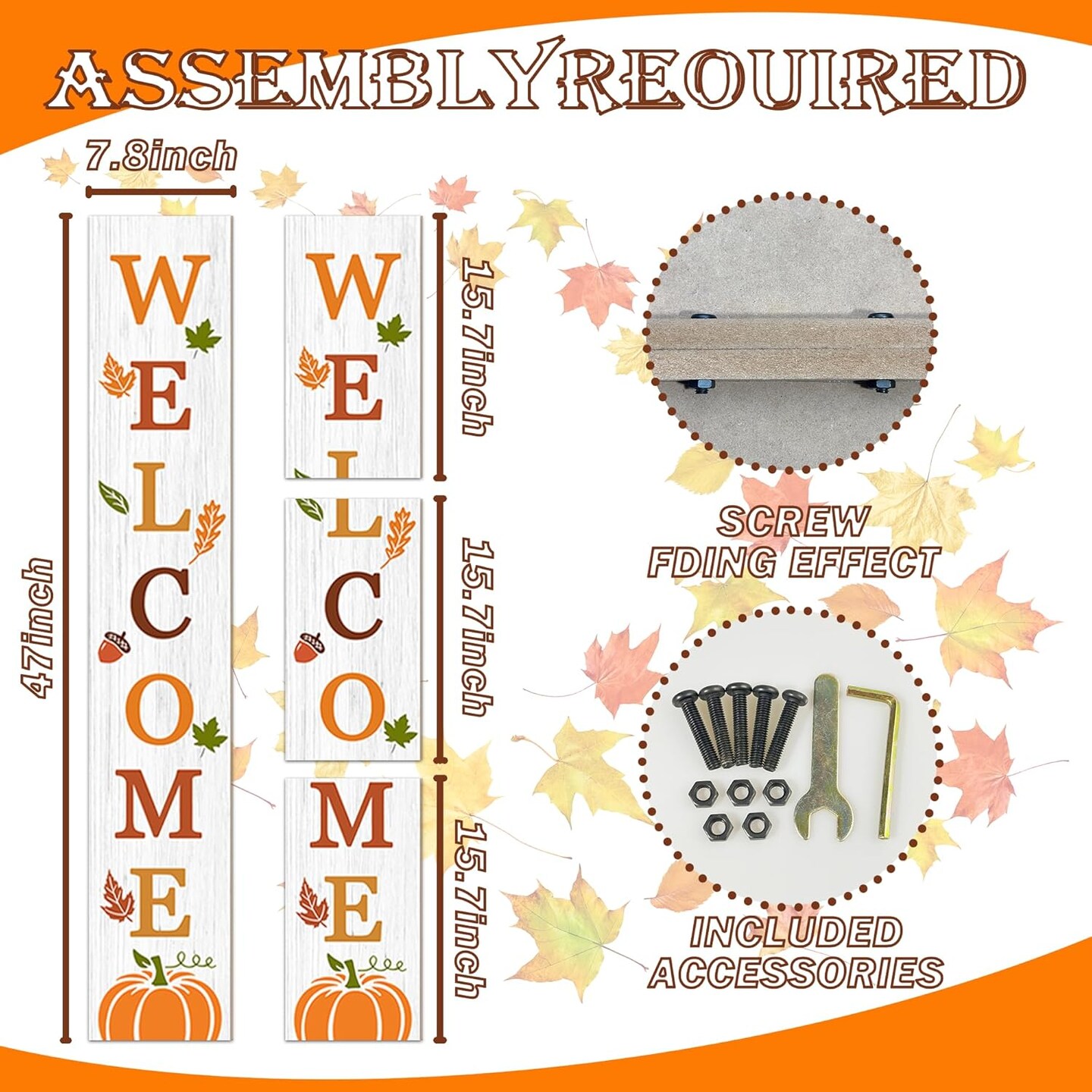 47&#x22; Autumn Large Welcome Fall Porch Sign(White)