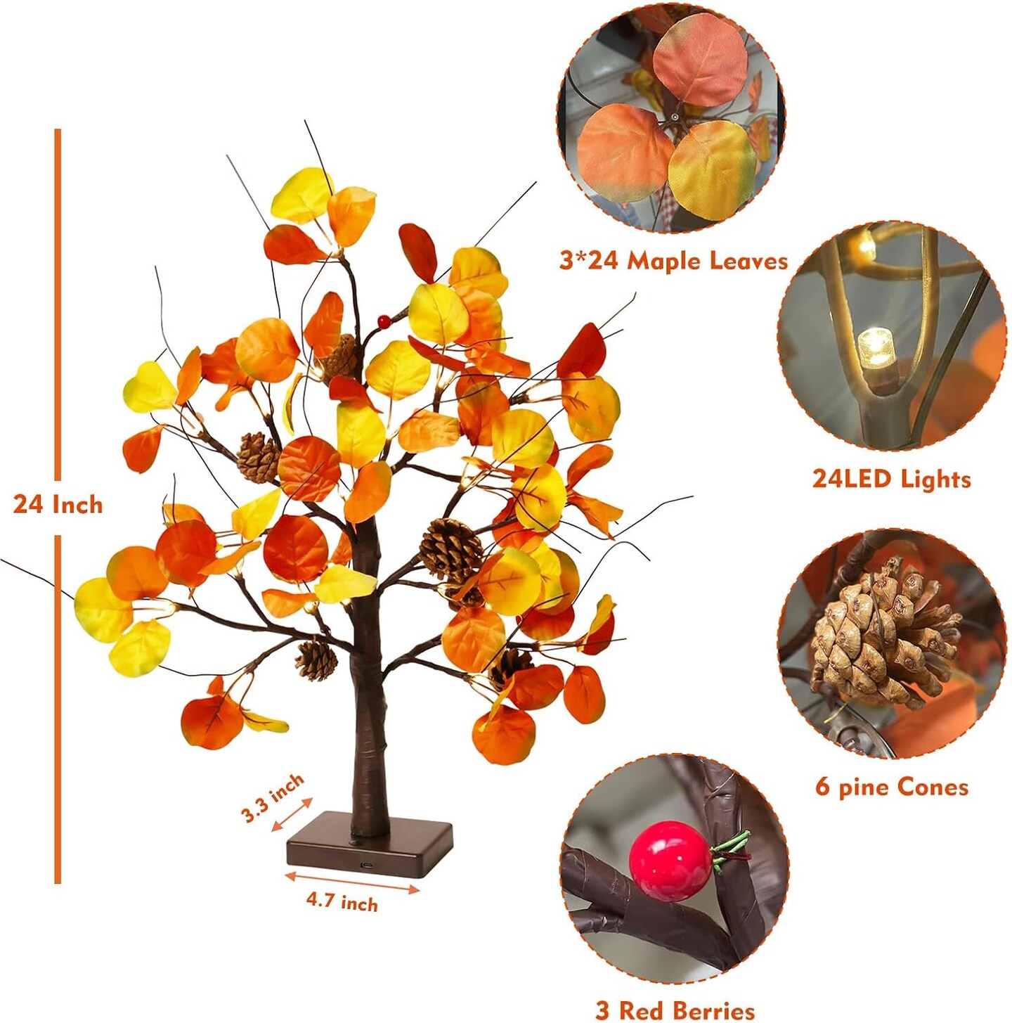 2 Pack 2FT Fall Tree with Lights Tabletop Decor