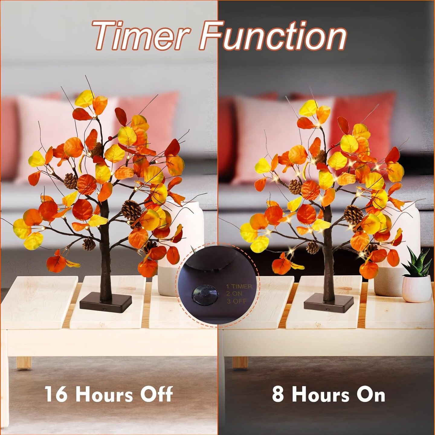 2 Pack 2FT Fall Tree with Lights Tabletop Decor