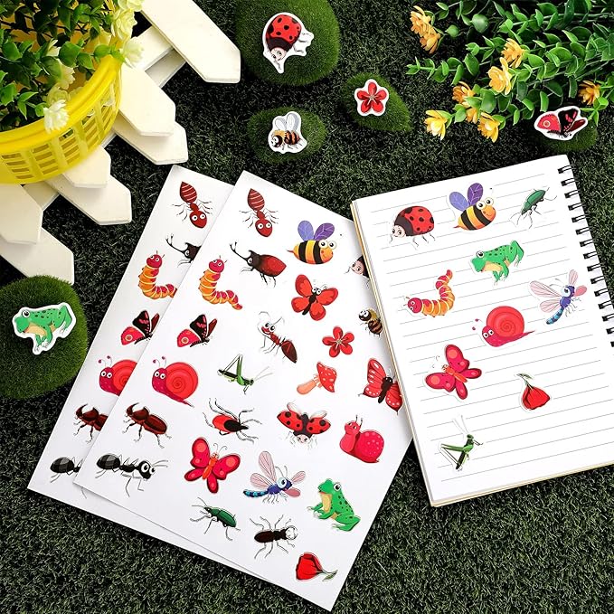 20 Sheets 520PCS Bug Stickers for Kids, Cute Spring Insect Sticker Pack for Classroom Rewards, Scrapbooking, Water Bottles, Laptops & Journals
